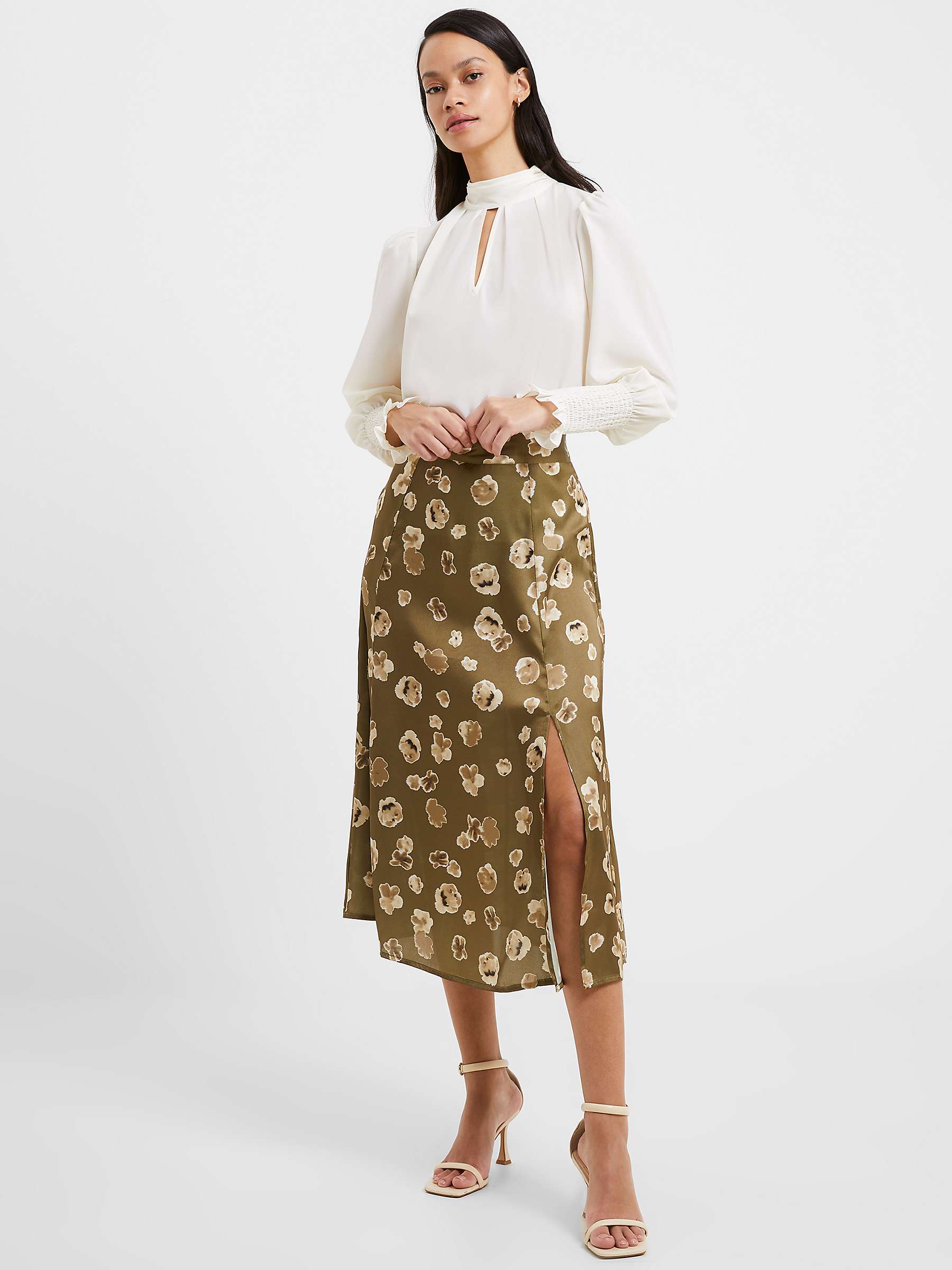 Buy French Connection Brownwen Aleeya Satin Skirt, Green/Multi Online at johnlewis.com