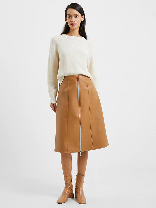 French Connection Claudia PU Knee Length Skirt, Tobacco Brown