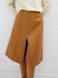 French Connection Claudia PU Knee Length Skirt, Tobacco Brown