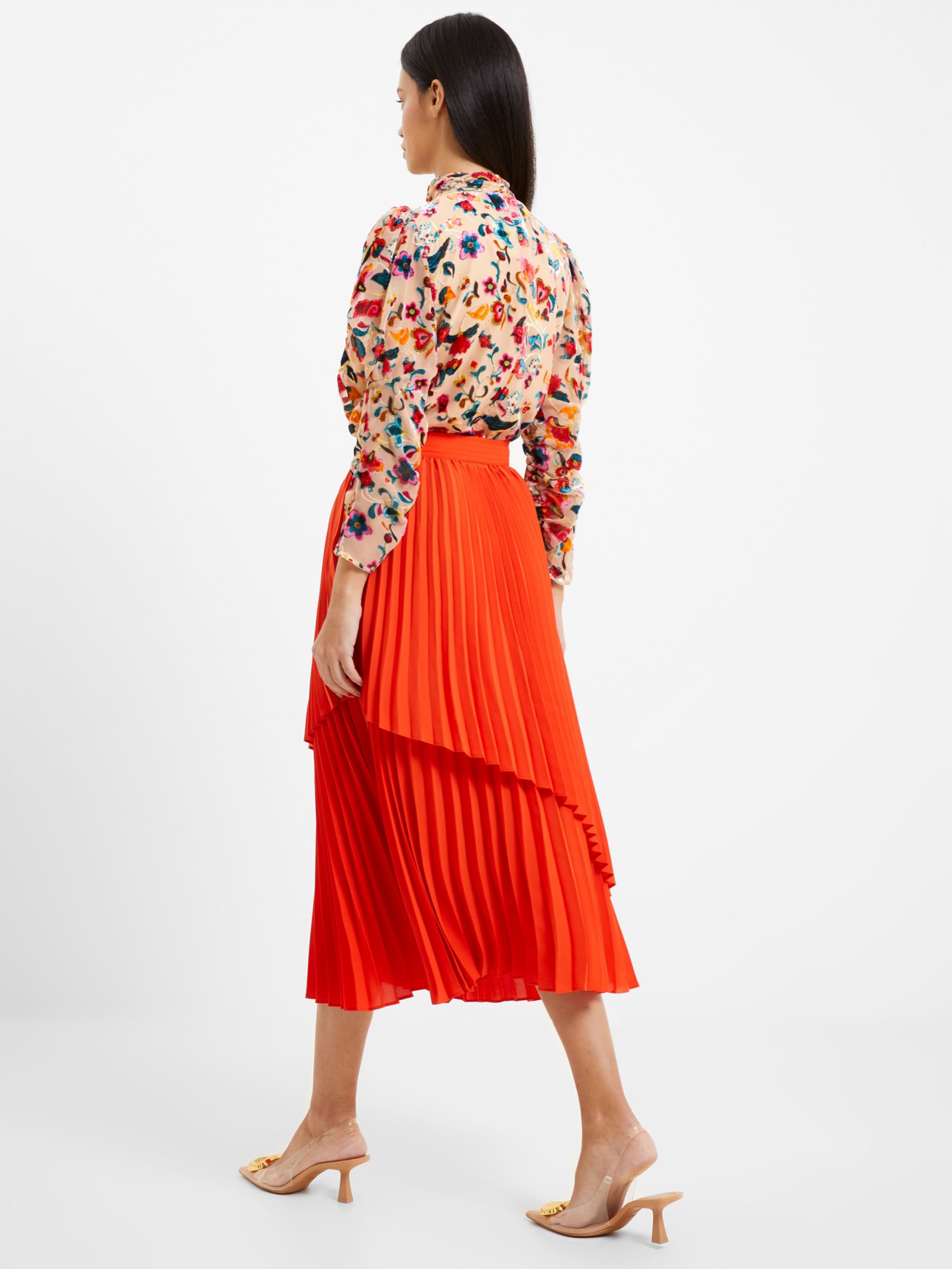 Buy French Connection Arie Tiered Pleated Skirt, Mandarin Red Online at johnlewis.com