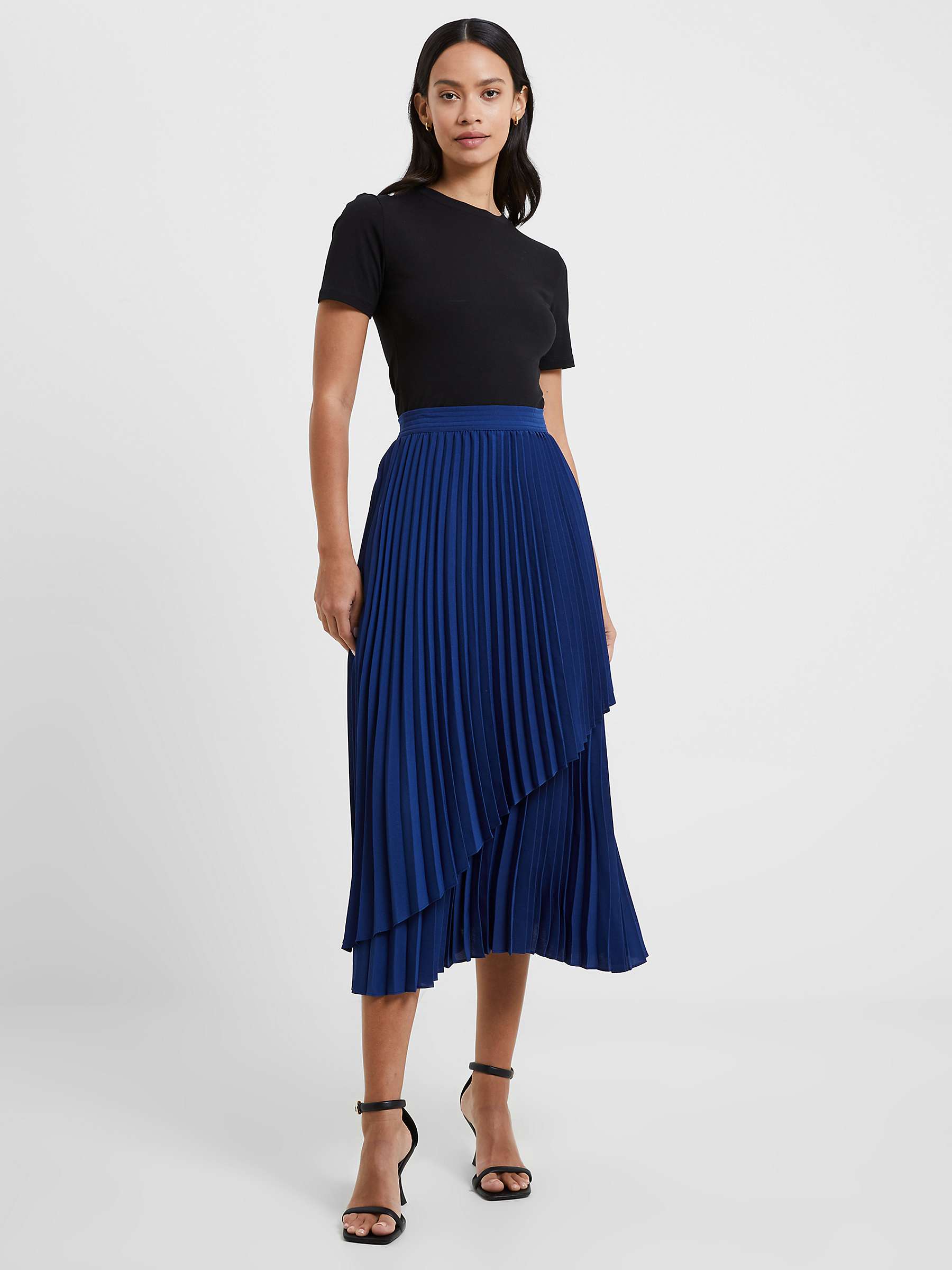 Buy French Connection Arie Pleated Midi Skirt, Blue Online at johnlewis.com