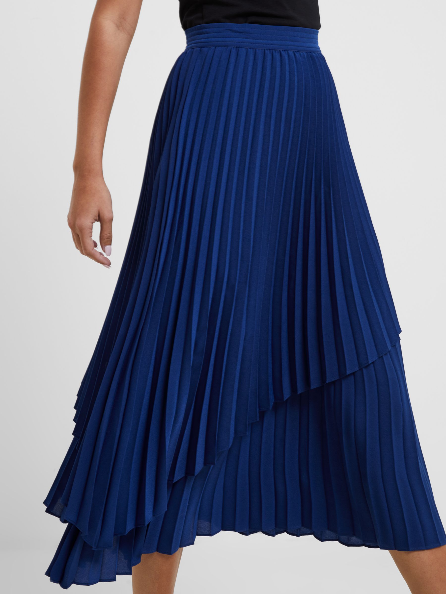 Buy French Connection Arie Pleated Midi Skirt, Blue Online at johnlewis.com