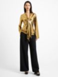 French Connection Ronja Liquid Metal Tie Neck Top, Gold, Gold