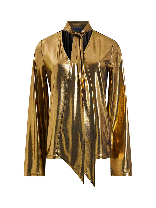 French Connection Ronja Liquid Metal Tie Neck Top, Gold