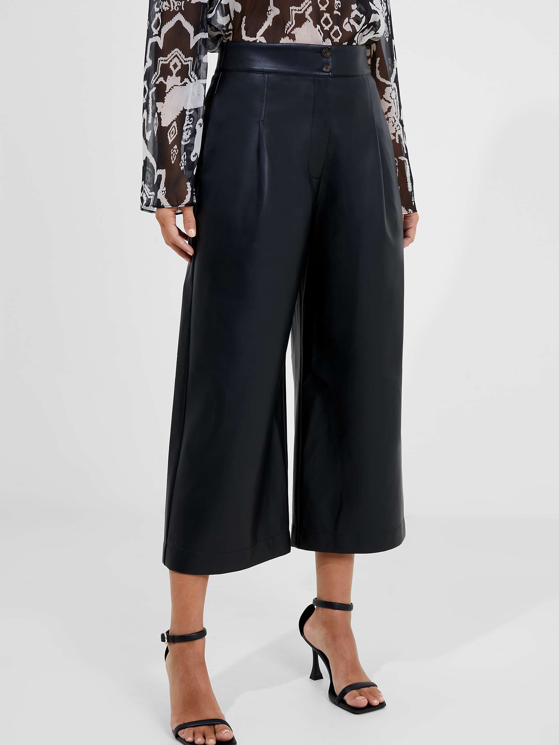 French Connection Crolenda Faux Leather Cropped Trousers, Blackout at ...