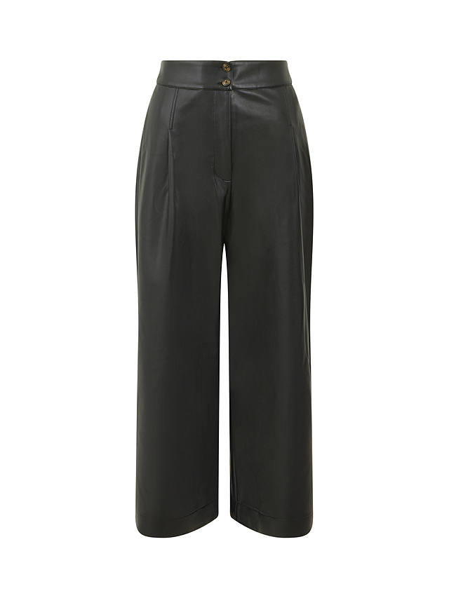 French Connection Crolenda Faux Leather Cropped Trousers, Blackout