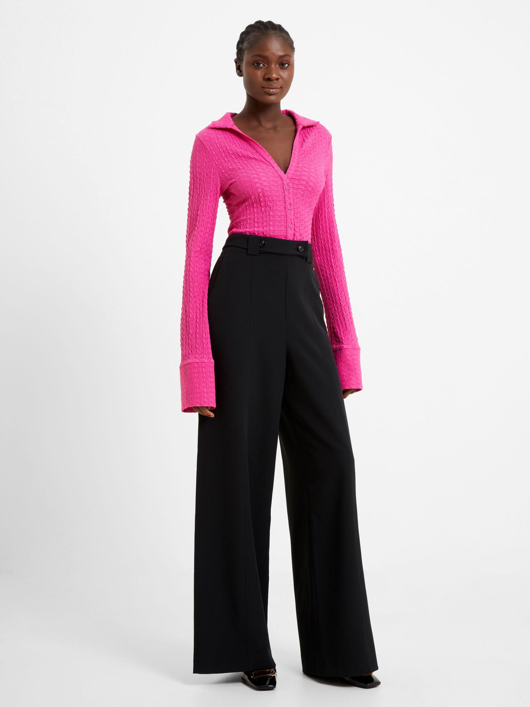 French Connection Echo Wide Leg Crepe Trousers, Blackout at John
