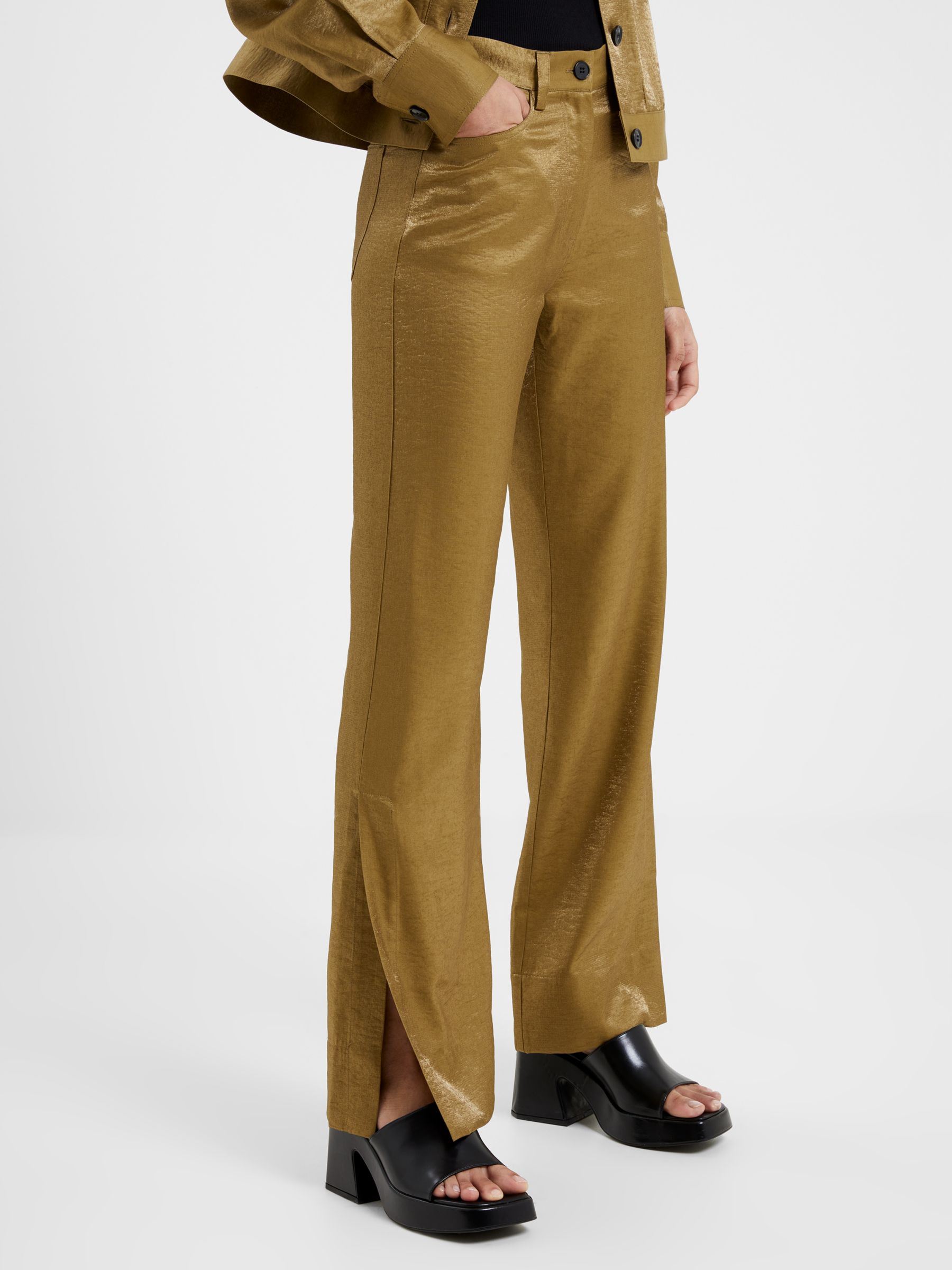 French Connection Cammie Shimmer Trousers, Khaki at John Lewis & Partners