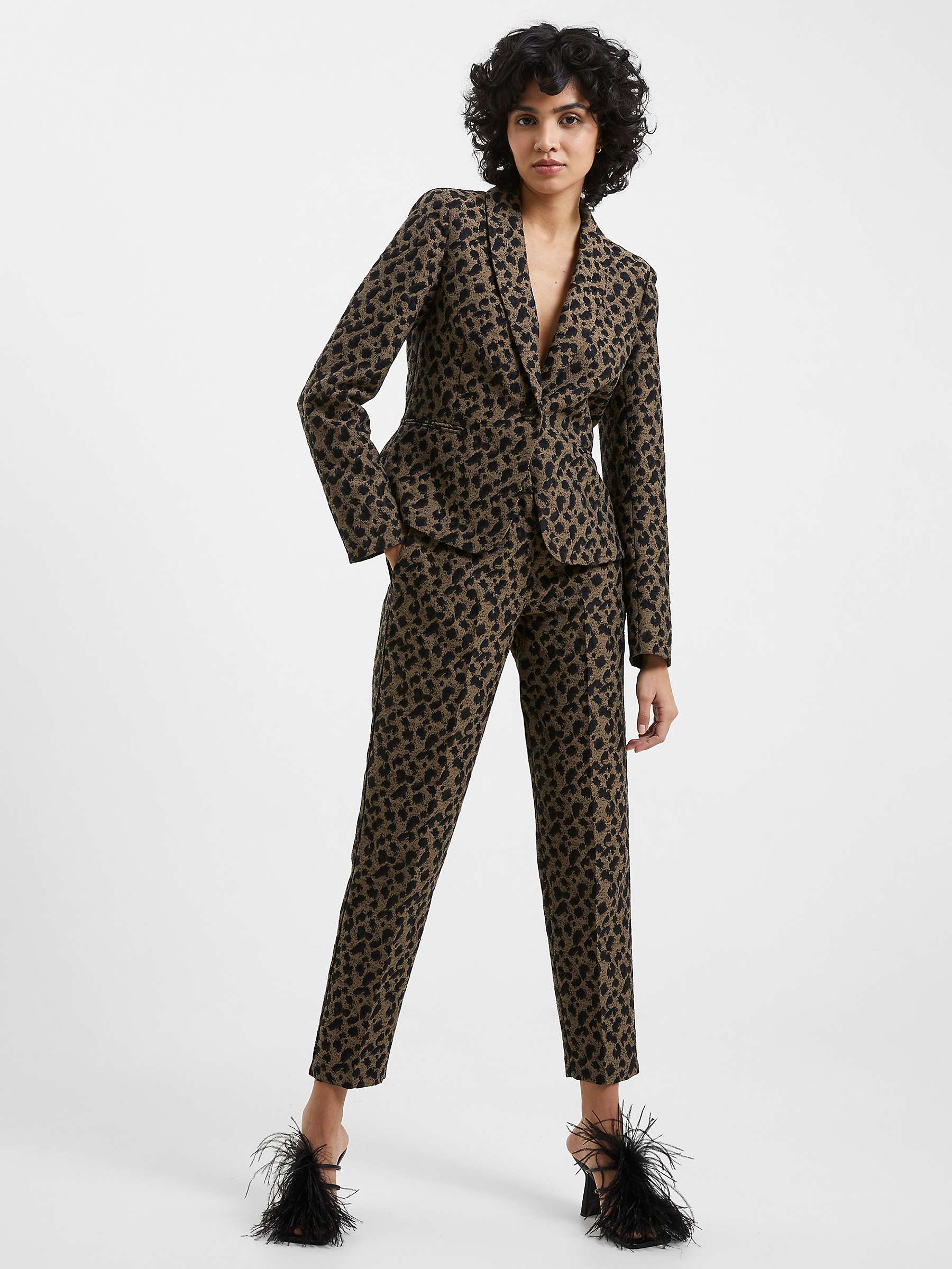 French Connection Estella Jacquard Trousers, Black/Brown at John Lewis ...