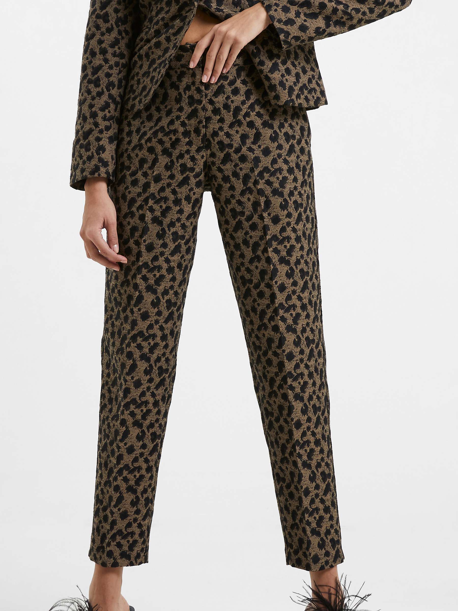 French Connection Estella Jacquard Trousers, Black/Brown at John Lewis ...