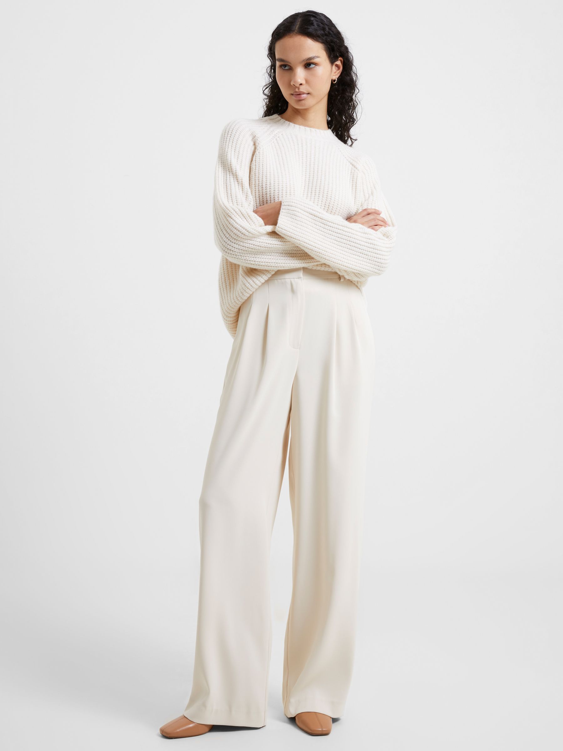 French Connection Harry Wide Leg Trousers, Classic Cream at John Lewis ...