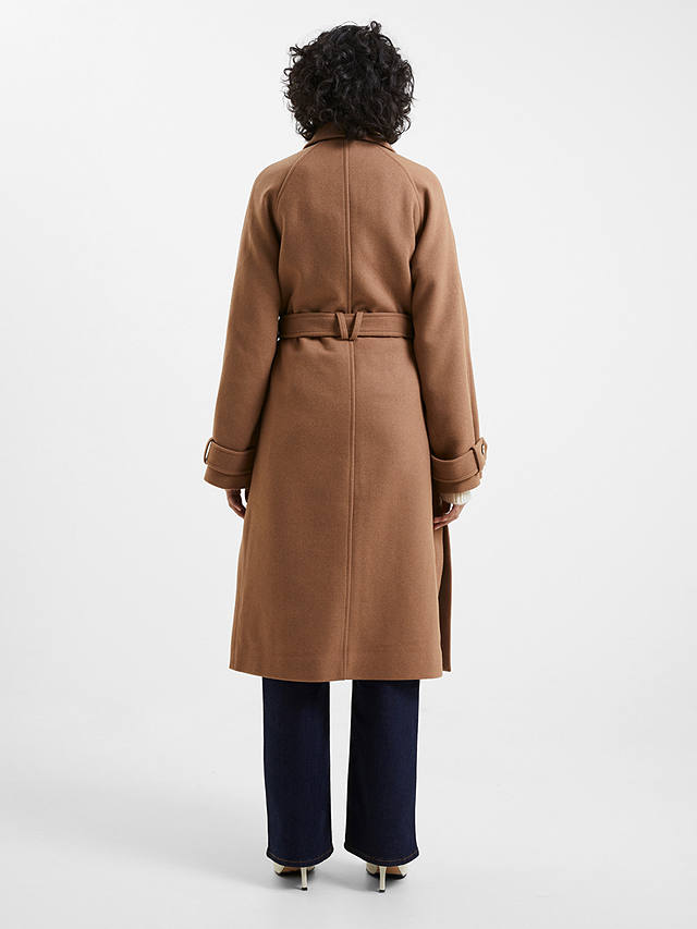 French Connection Fawn Wool Blend Trench Coat, Tobacco Brown