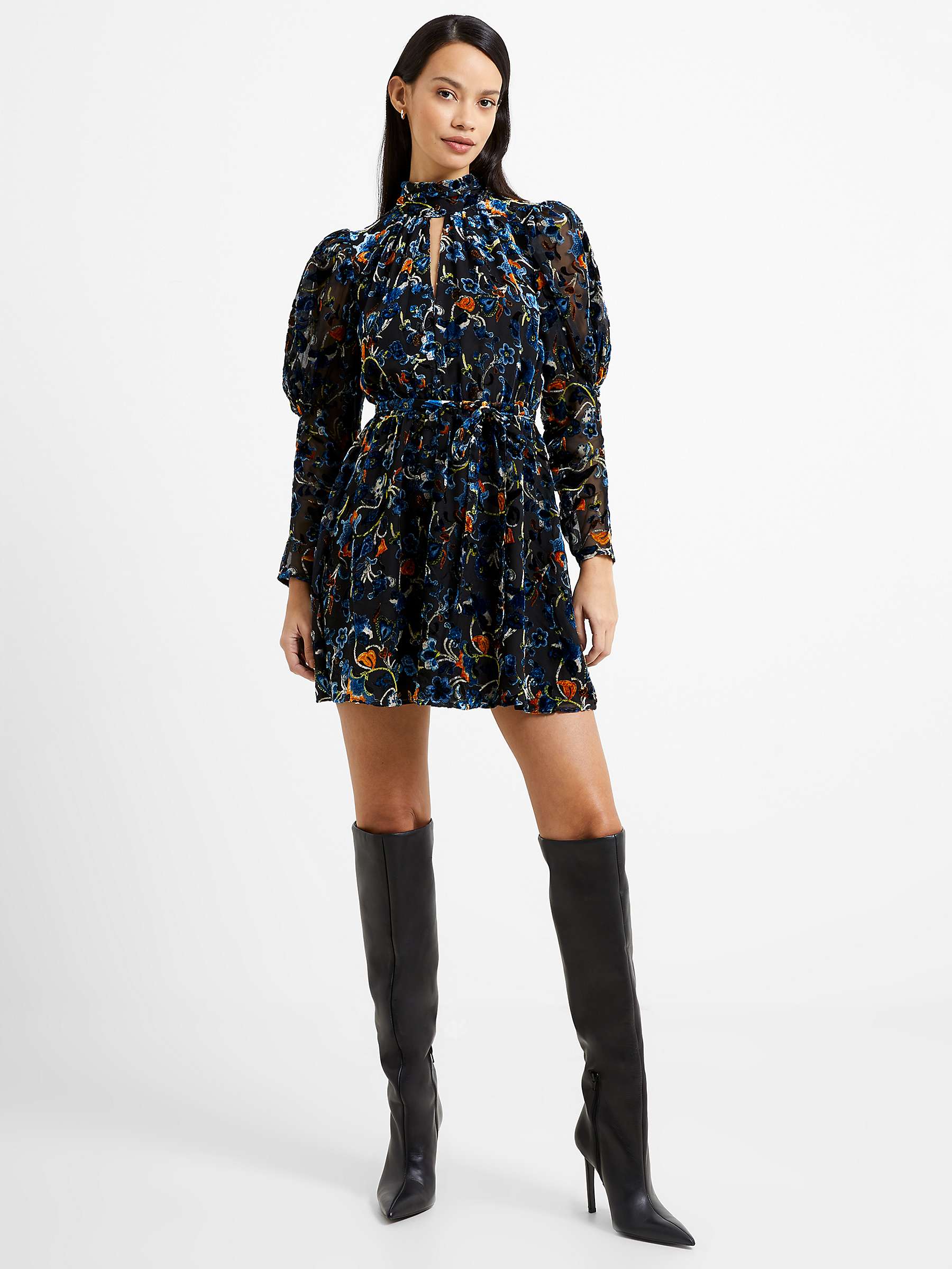 Buy French Connection Avery Burnout Floral Mini Dress, Blackout Online at johnlewis.com