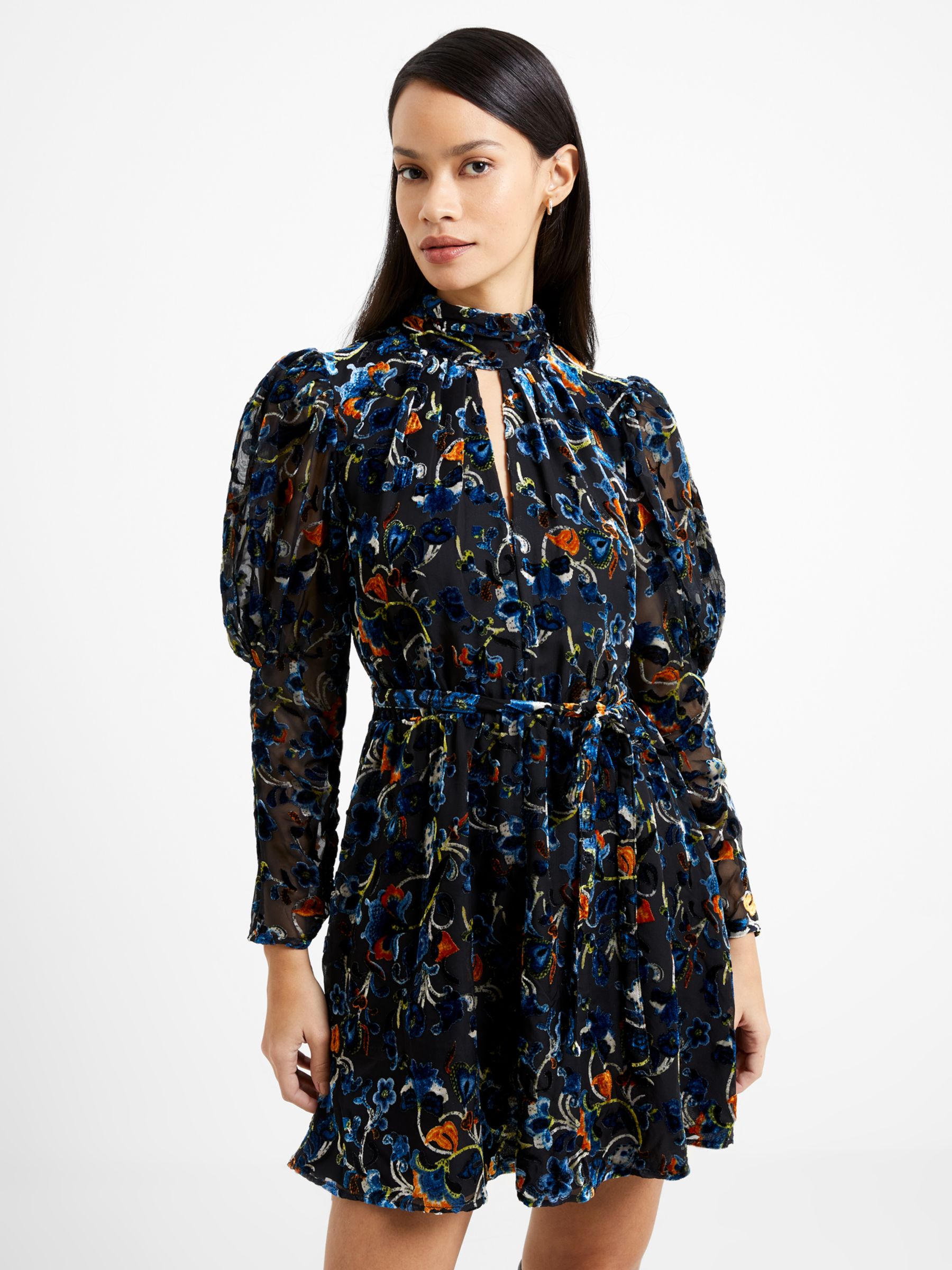 Buy French Connection Avery Burnout Floral Mini Dress, Blackout Online at johnlewis.com