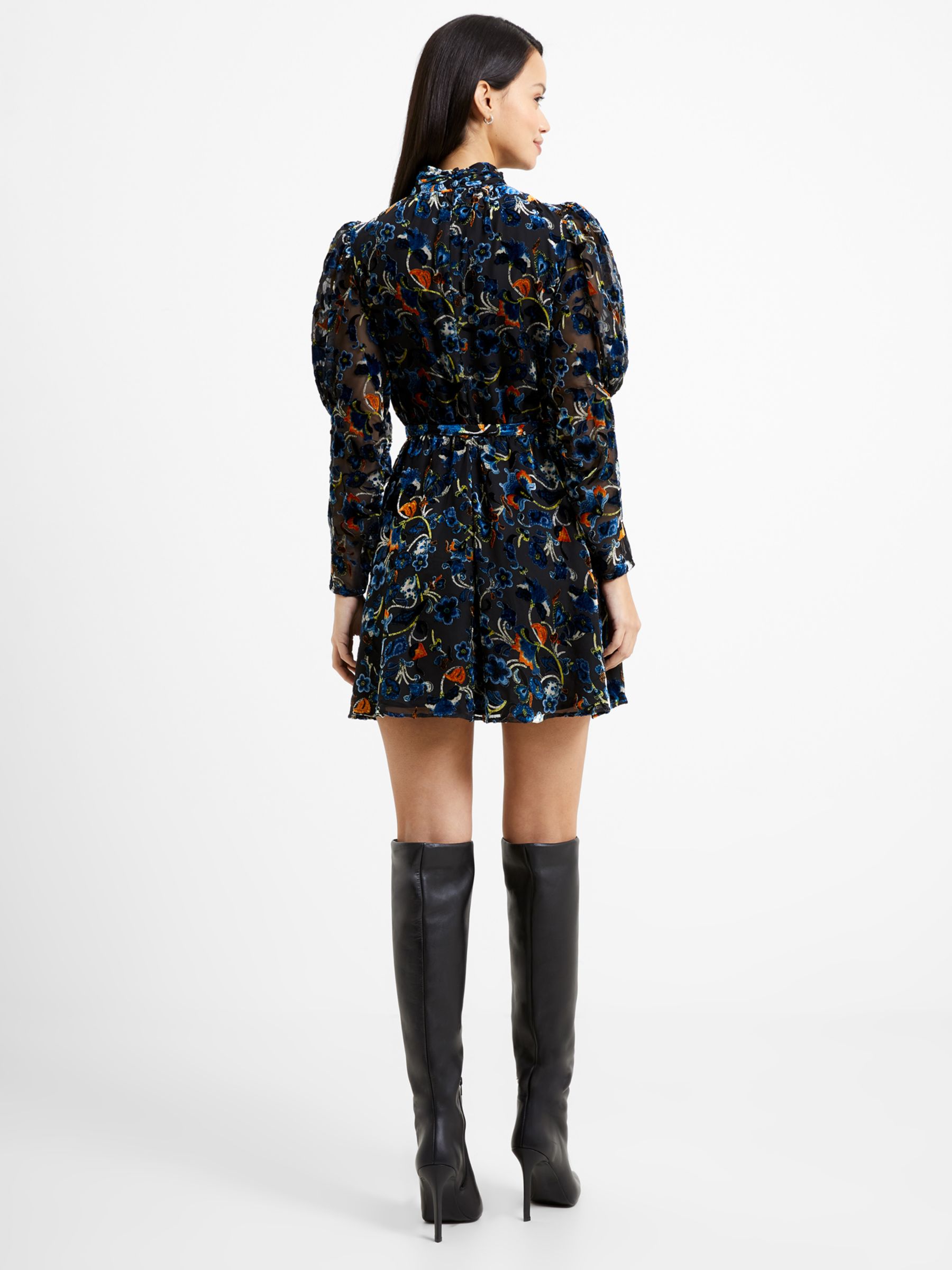 Buy French Connection Avery Burnout Floral Mini Dress, Blackout Online at johnlewis.com