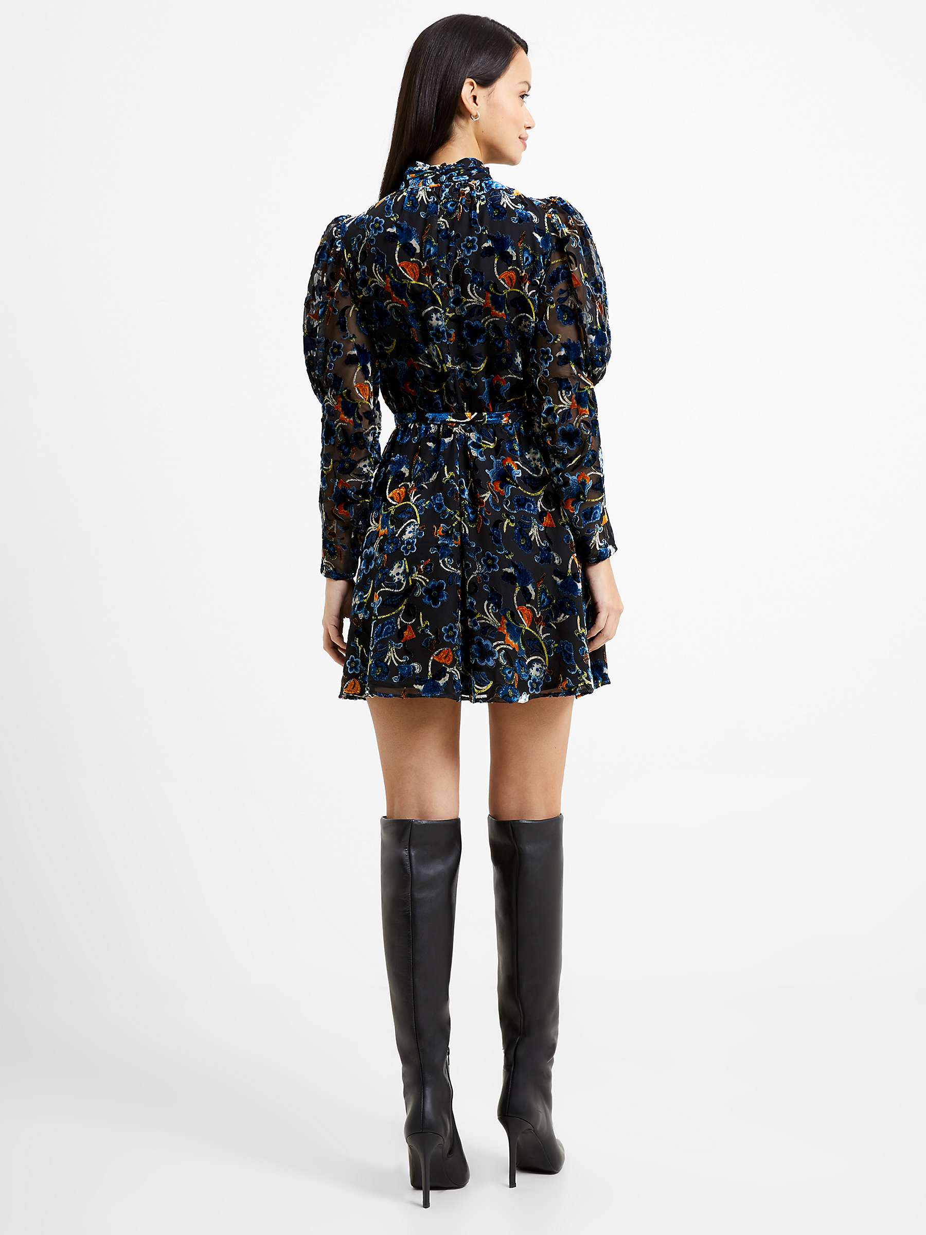 Buy French Connection Avery Burnout Floral Mini Dress, Blackout Online at johnlewis.com