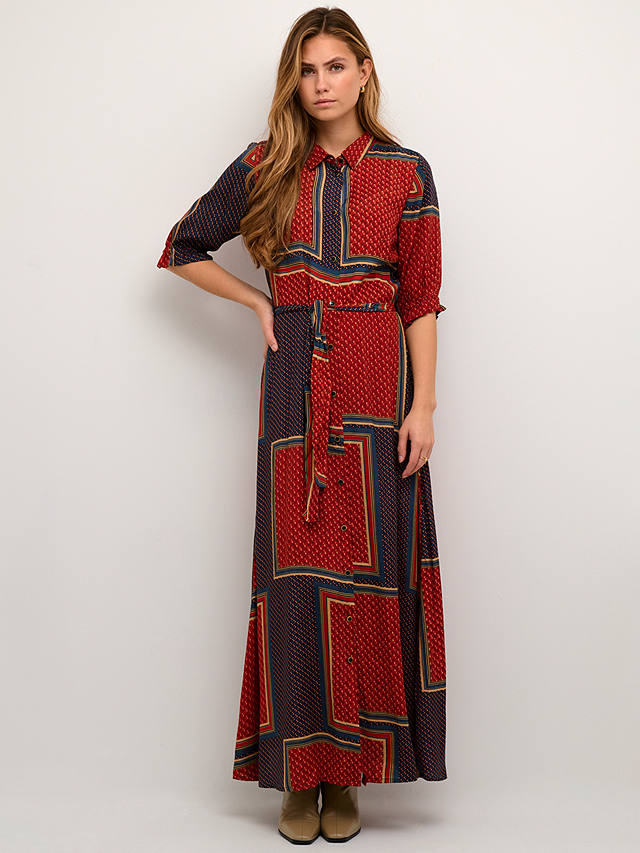 KAFFE Velana Floral Print Maxi Dress, Green/Multi, Red Ochre/Blue