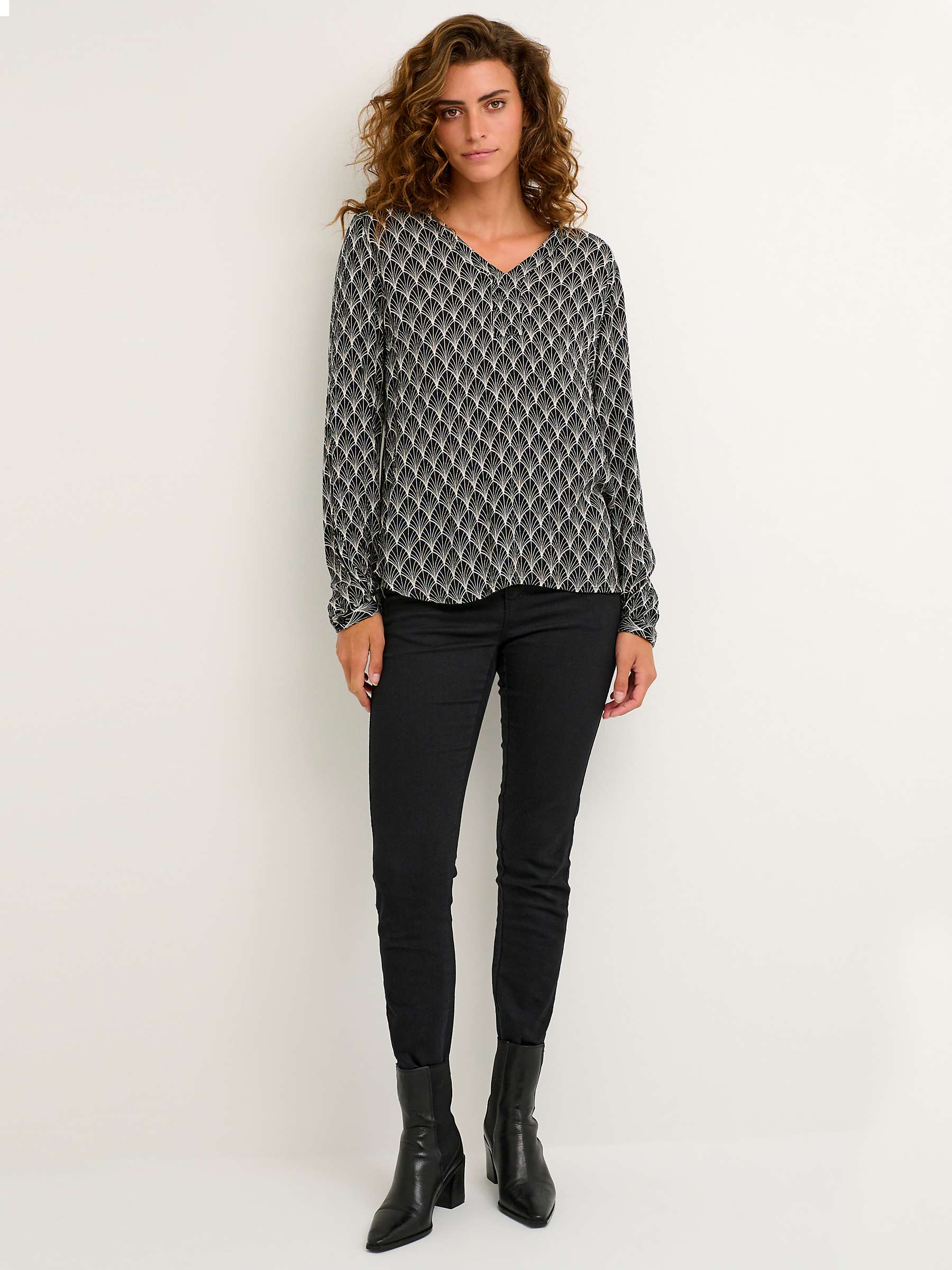 Buy KAFFE Olivia Amber Long Sleeve Geometric Blouse, Black/Chalk Online at johnlewis.com