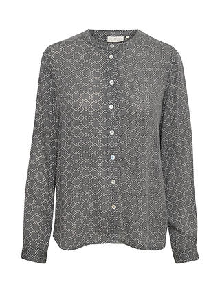 KAFFE Jaden Geometric Long Sleeve Shirt, Black/White, Balsam Green