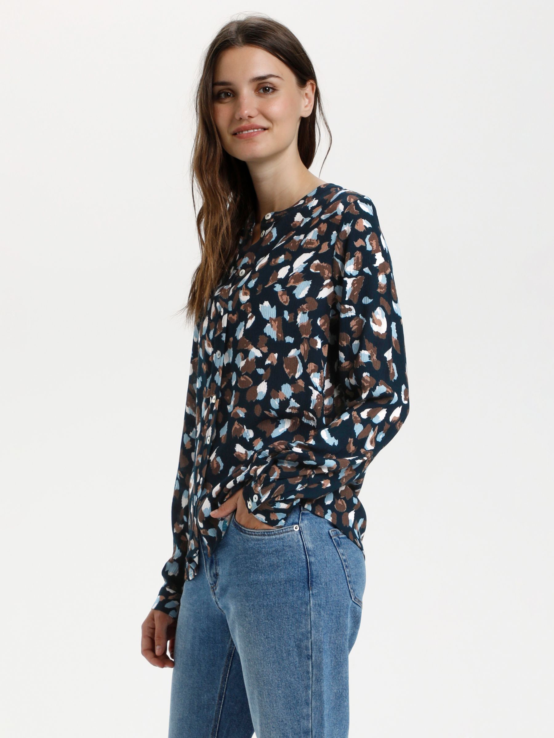 KAFFE Jilly Abstract Print Shirt, Blue/Brown