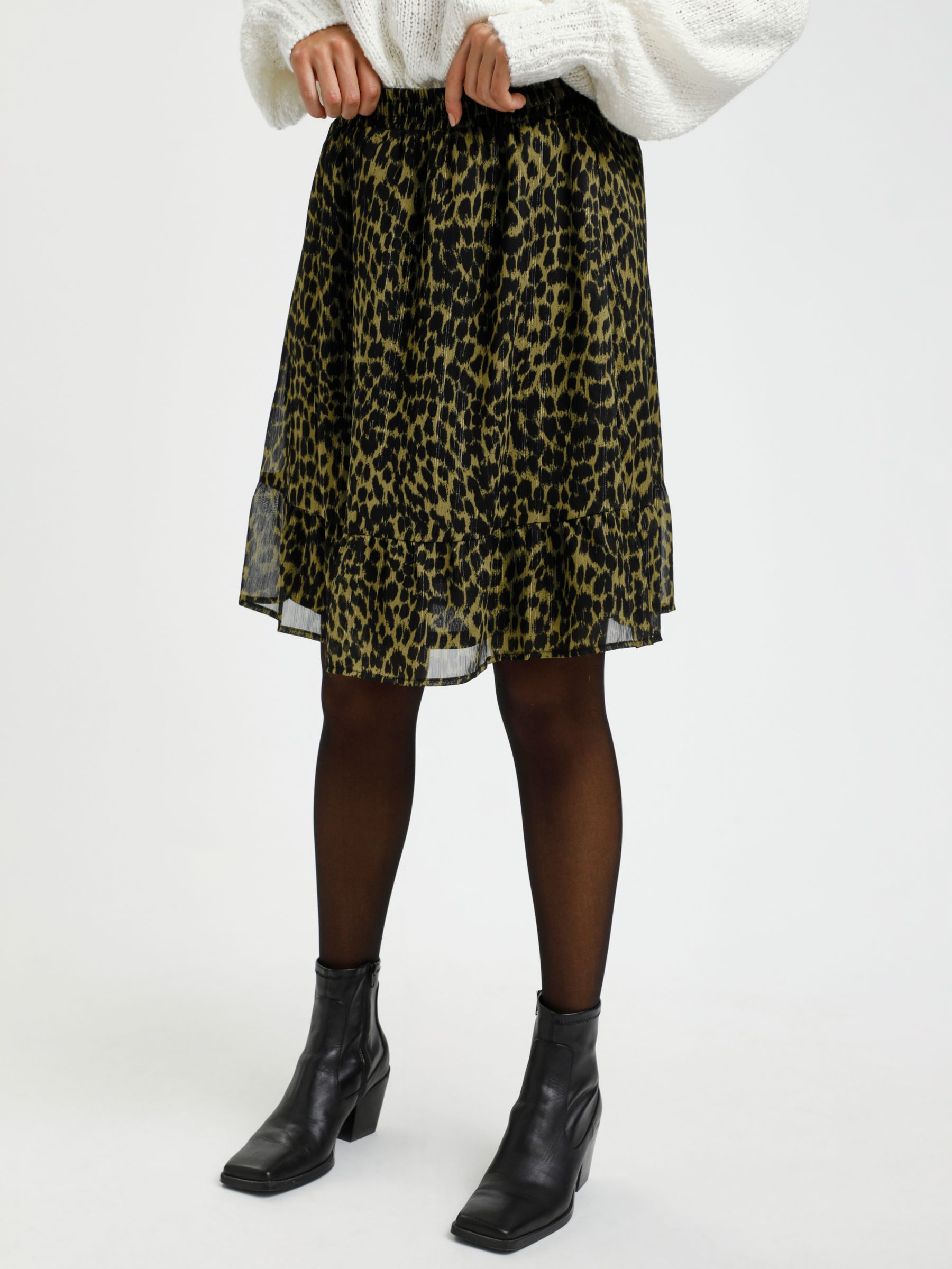 KAFFE Timana Chiffon Knee Length Skirt, Grape Leaf at John Lewis & Partners