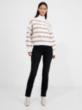 French Connection Vhari Half Zip Striped Jumper, White/Camel