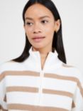 French Connection Vhari Half Zip Striped Jumper, White/Camel