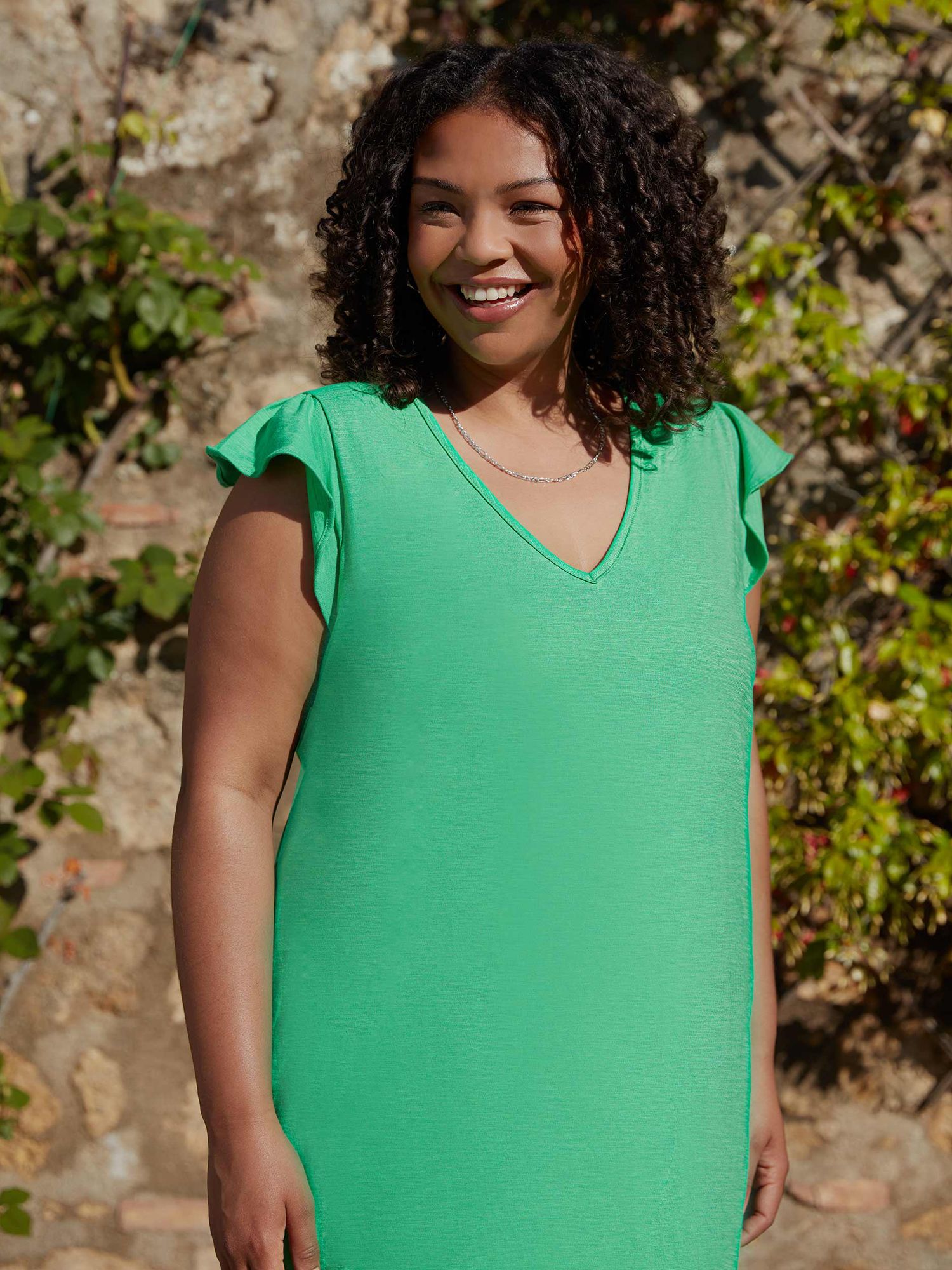 Buy Live Unlimited Curve Frill Cap Sleeve Dress, Green Online at johnlewis.com