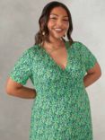 Live Unlimited Curve Ditsy Print Jersey Wrap Midi Dress, Green