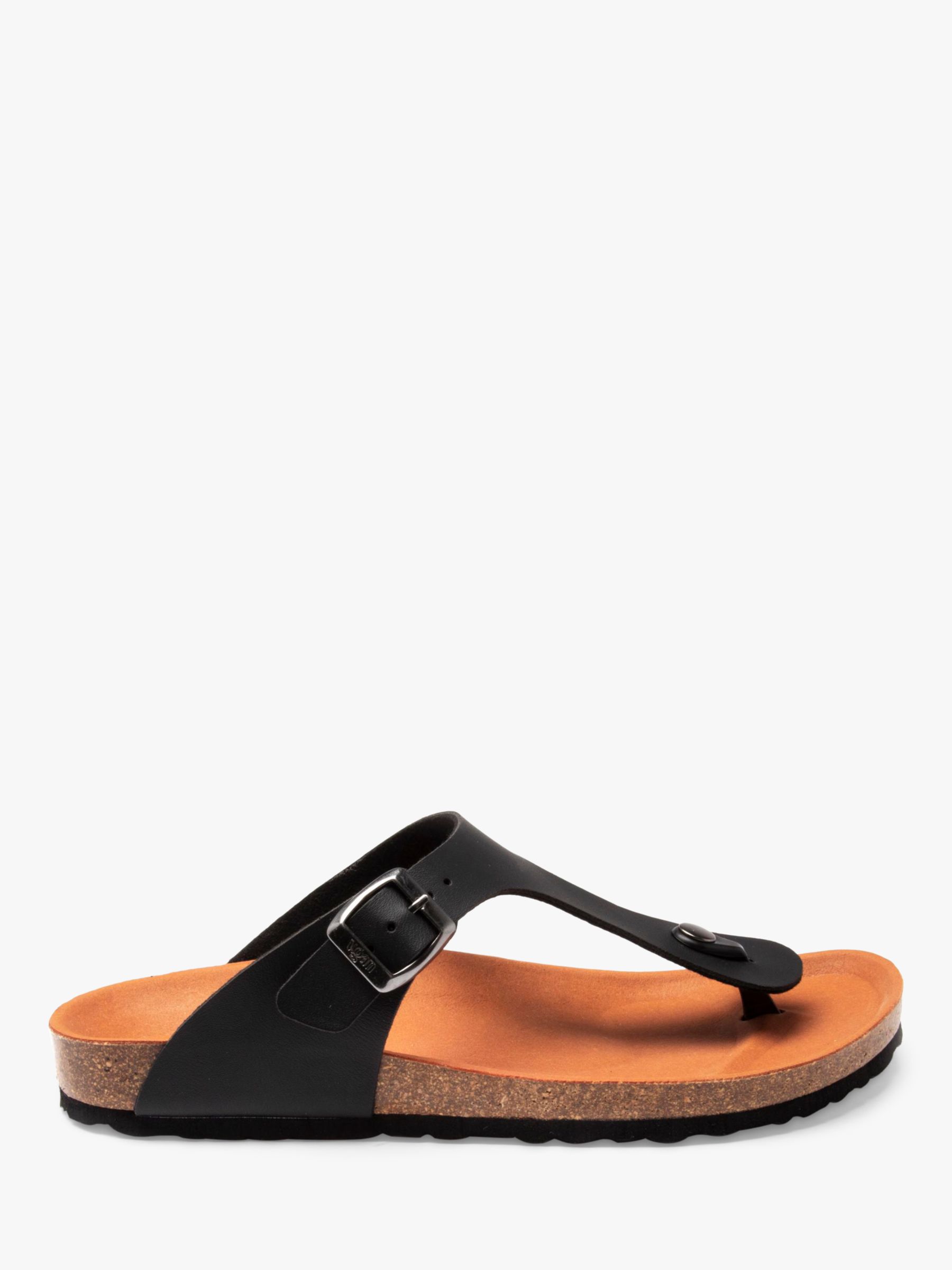 V.GAN Vegan Pea Toe Post Footbed Sandals, Black, 6