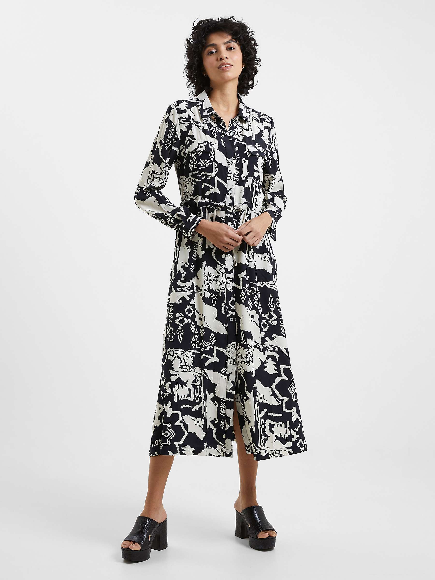 Buy French Connection Deon Delph Drape Dress, Black/Cream Online at johnlewis.com