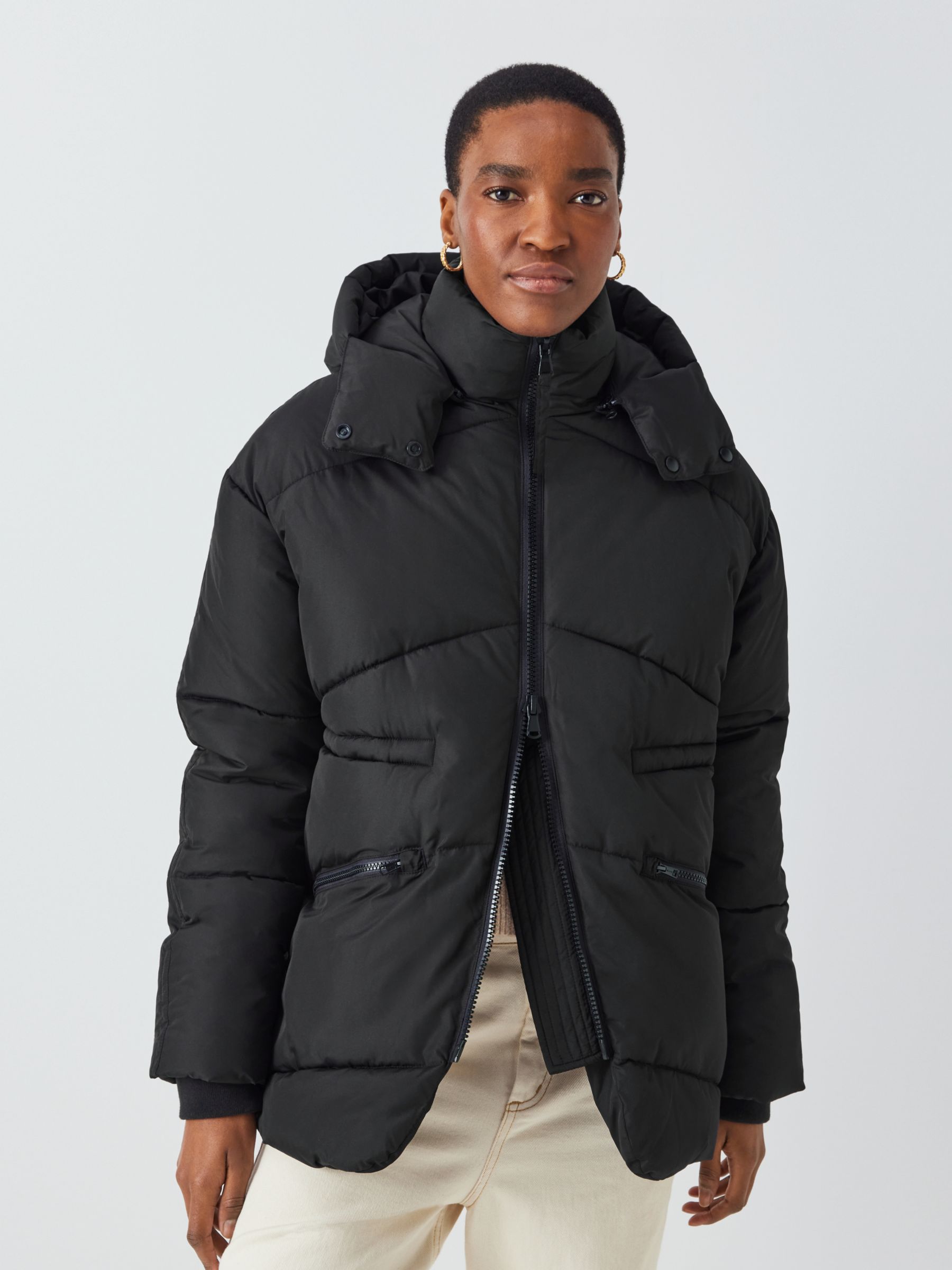 John Lewis Recycled Polyester Hooded Puffer Coat, Black, 12