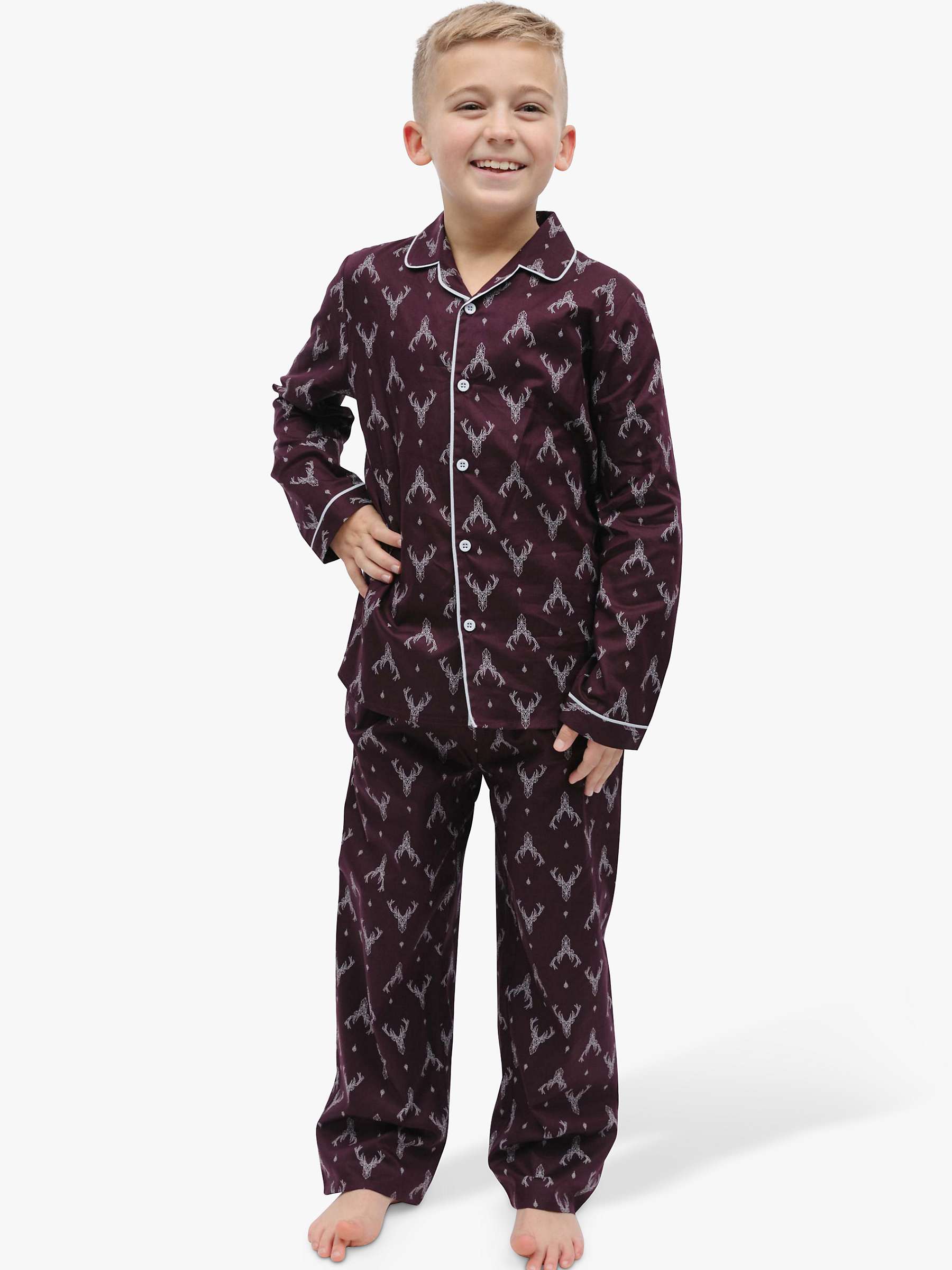 Buy Minijammies Kids' Spencer Stag Print Pyjamas, Burgundy Online at johnlewis.com