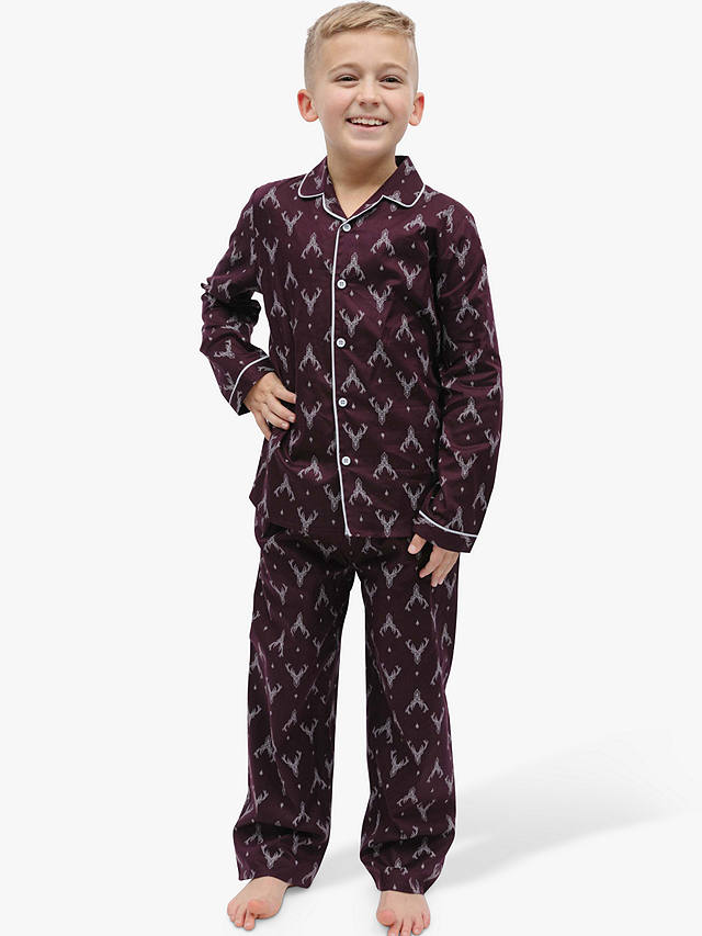 Minijammies Kids' Spencer Stag Print Pyjamas, Burgundy