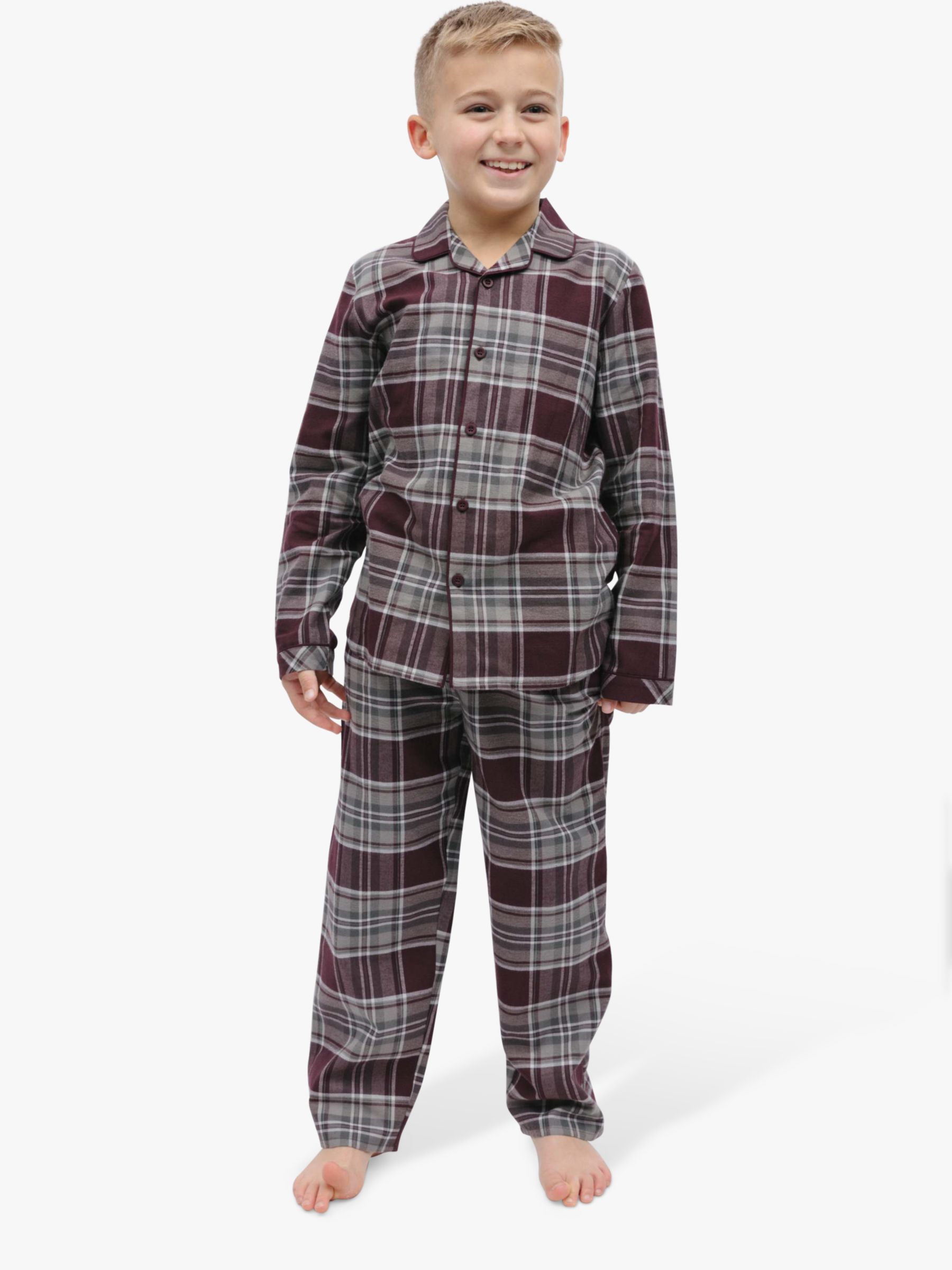 Minijammies Kids' Spencer Check Long Sleeve Pyjamas, Burgundy, 2-3 years