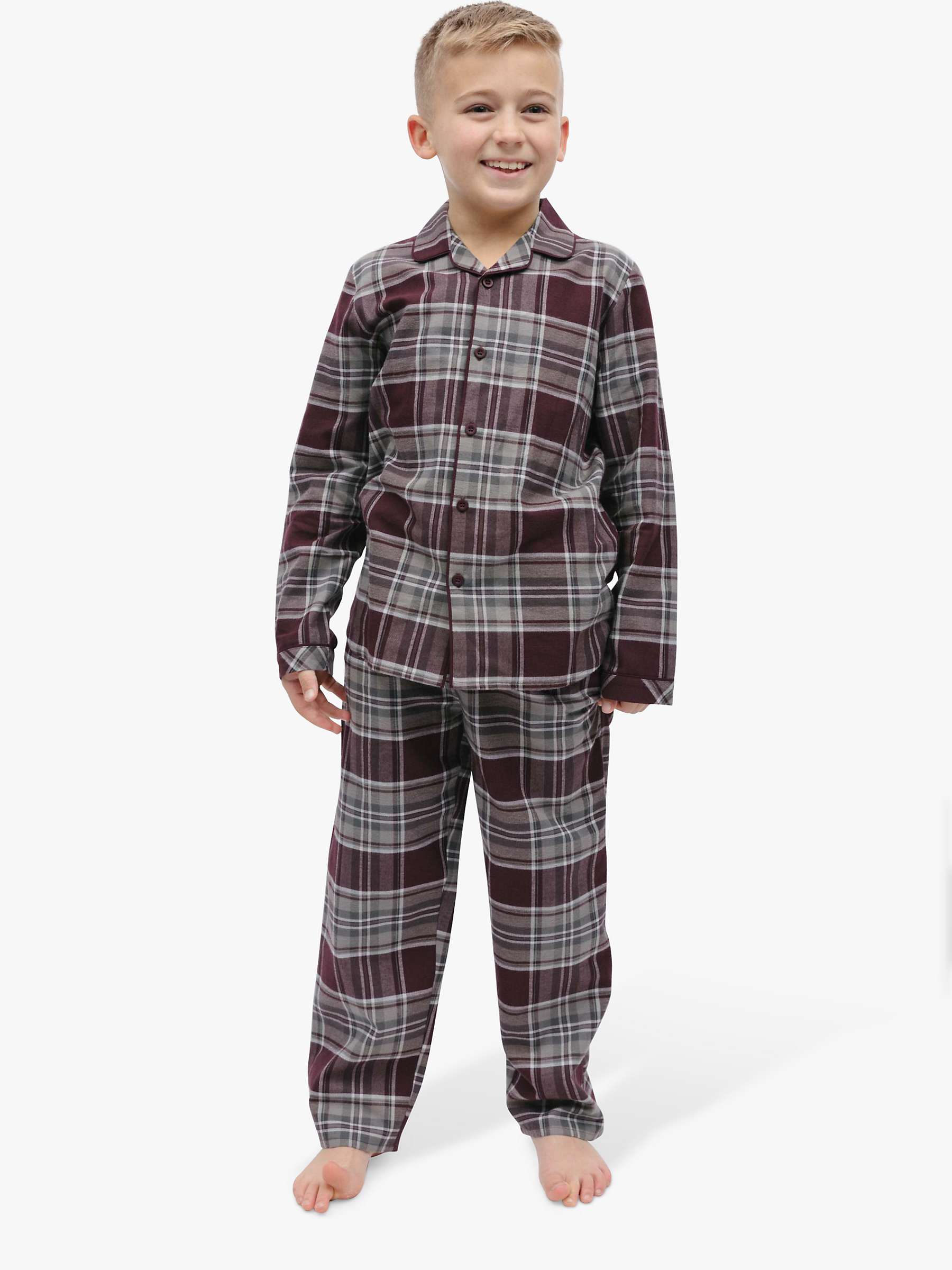 Buy Minijammies Kids' Spencer Check Long Sleeve Pyjamas, Burgundy/Grey Online at johnlewis.com