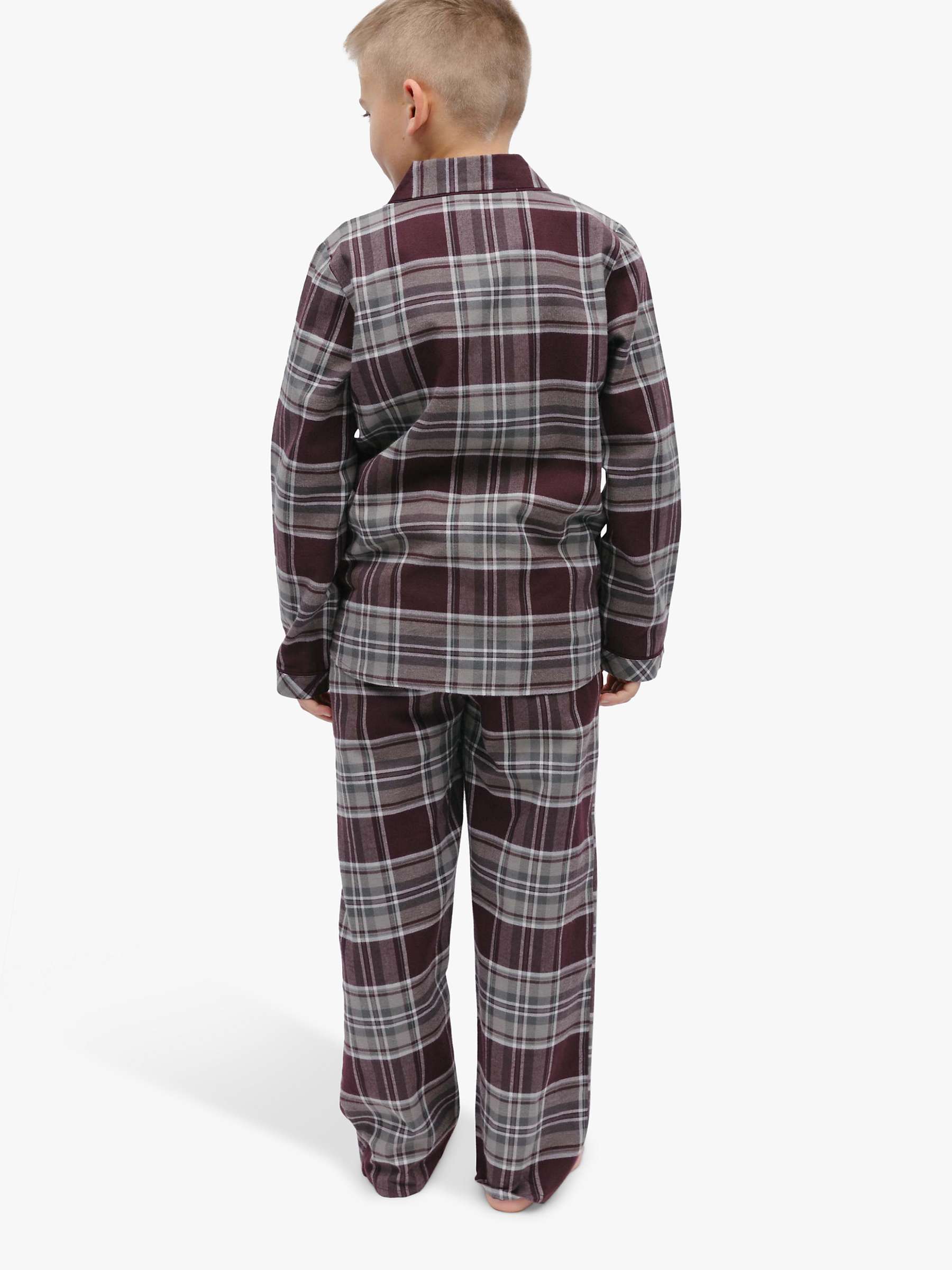 Buy Minijammies Kids' Spencer Check Long Sleeve Pyjamas, Burgundy/Grey Online at johnlewis.com
