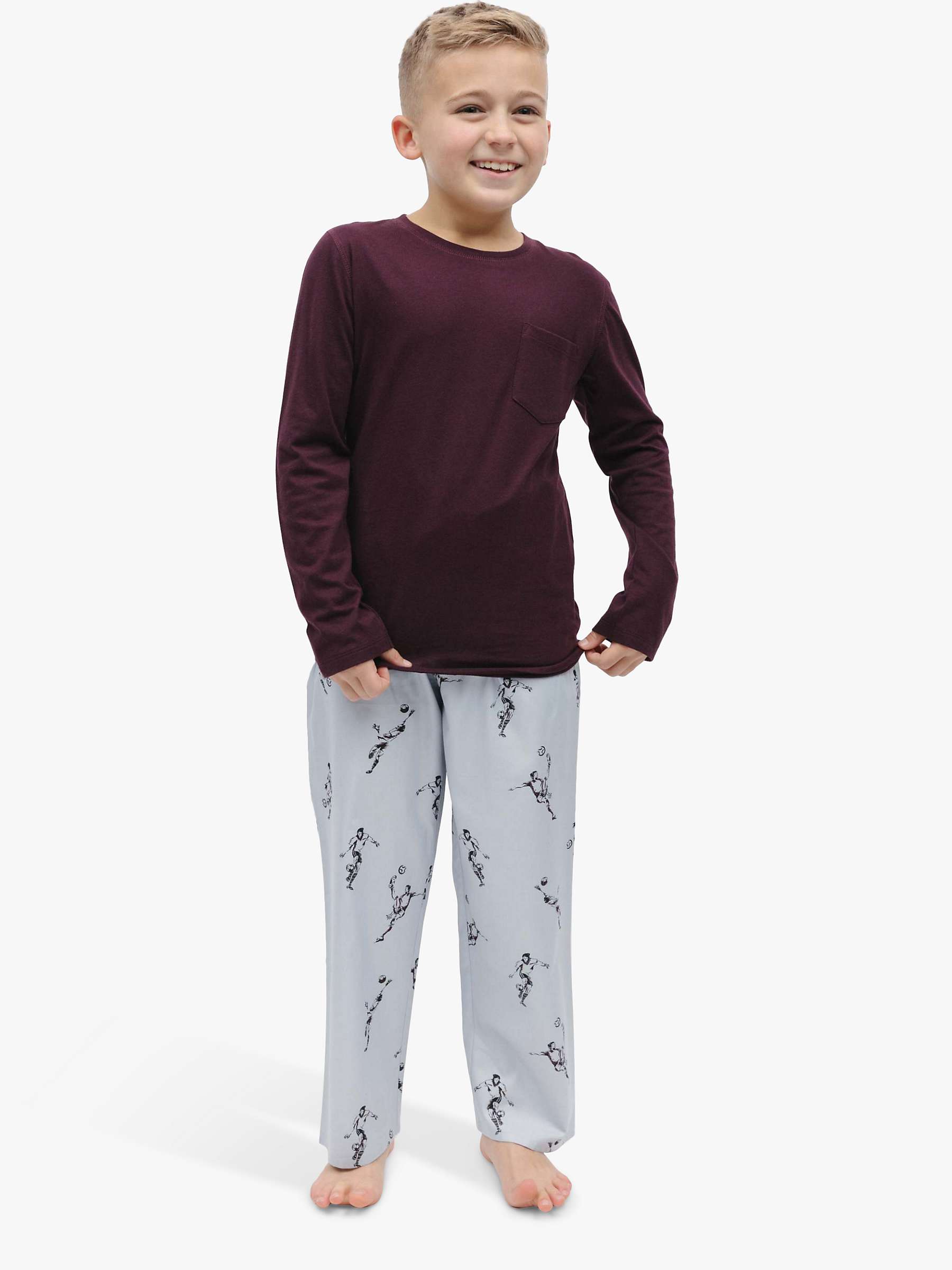 Buy Minijammies Kids' Spencer Football Print Pyjamas, Burgundy/Grey Online at johnlewis.com