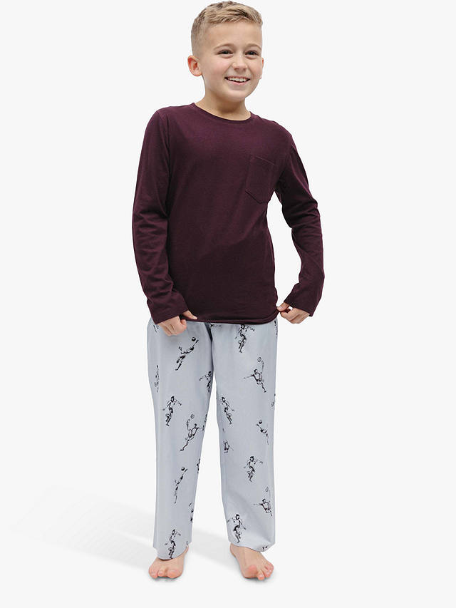 Minijammies Kids' Spencer Football Print Pyjamas, Burgundy/Grey