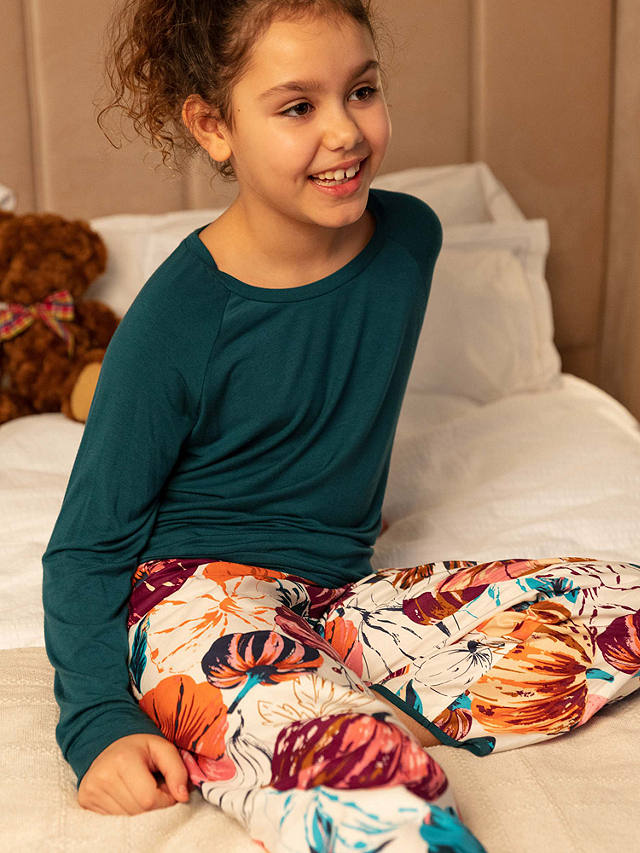Minijammies Kids' Maple Pumpkin Print Pyjamas, Teal/Multi