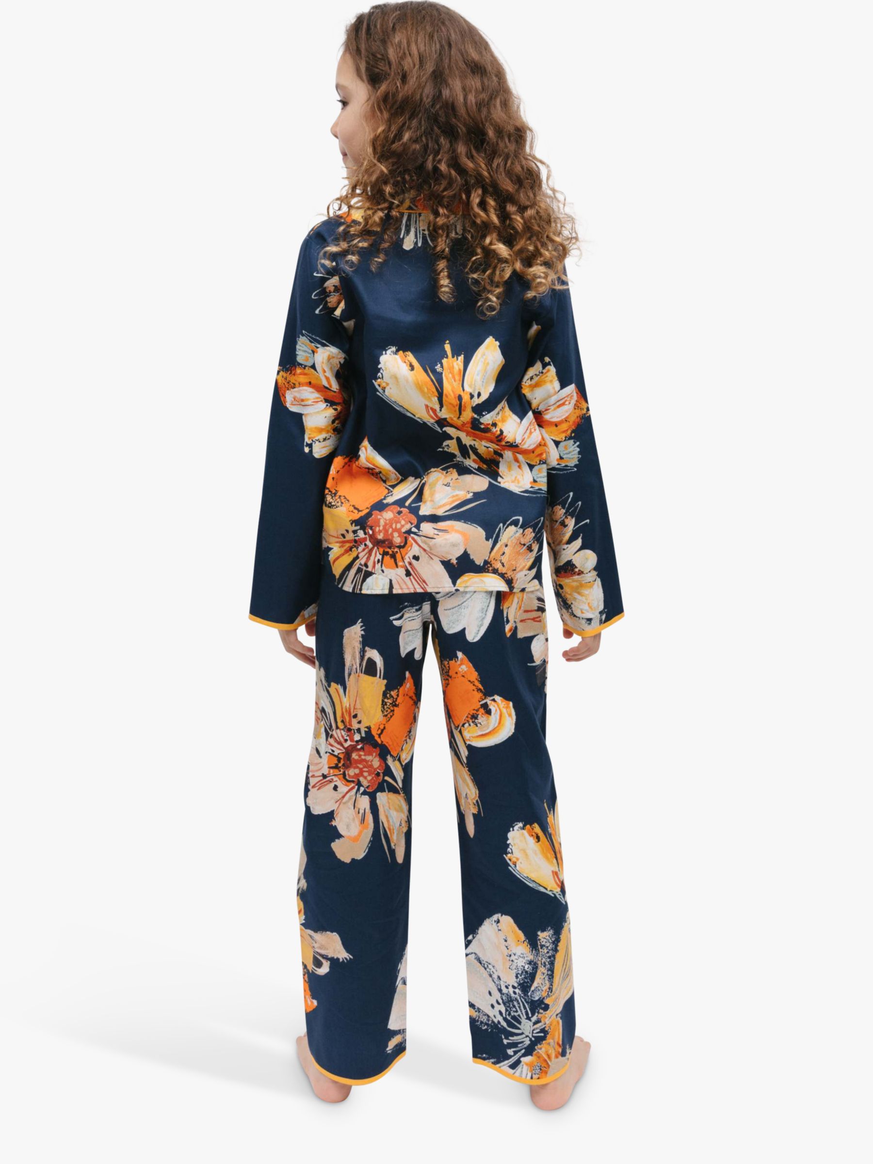 Minijammies Cosmo Floral Print Pyjamas, Navy/Orange, 2-3 years