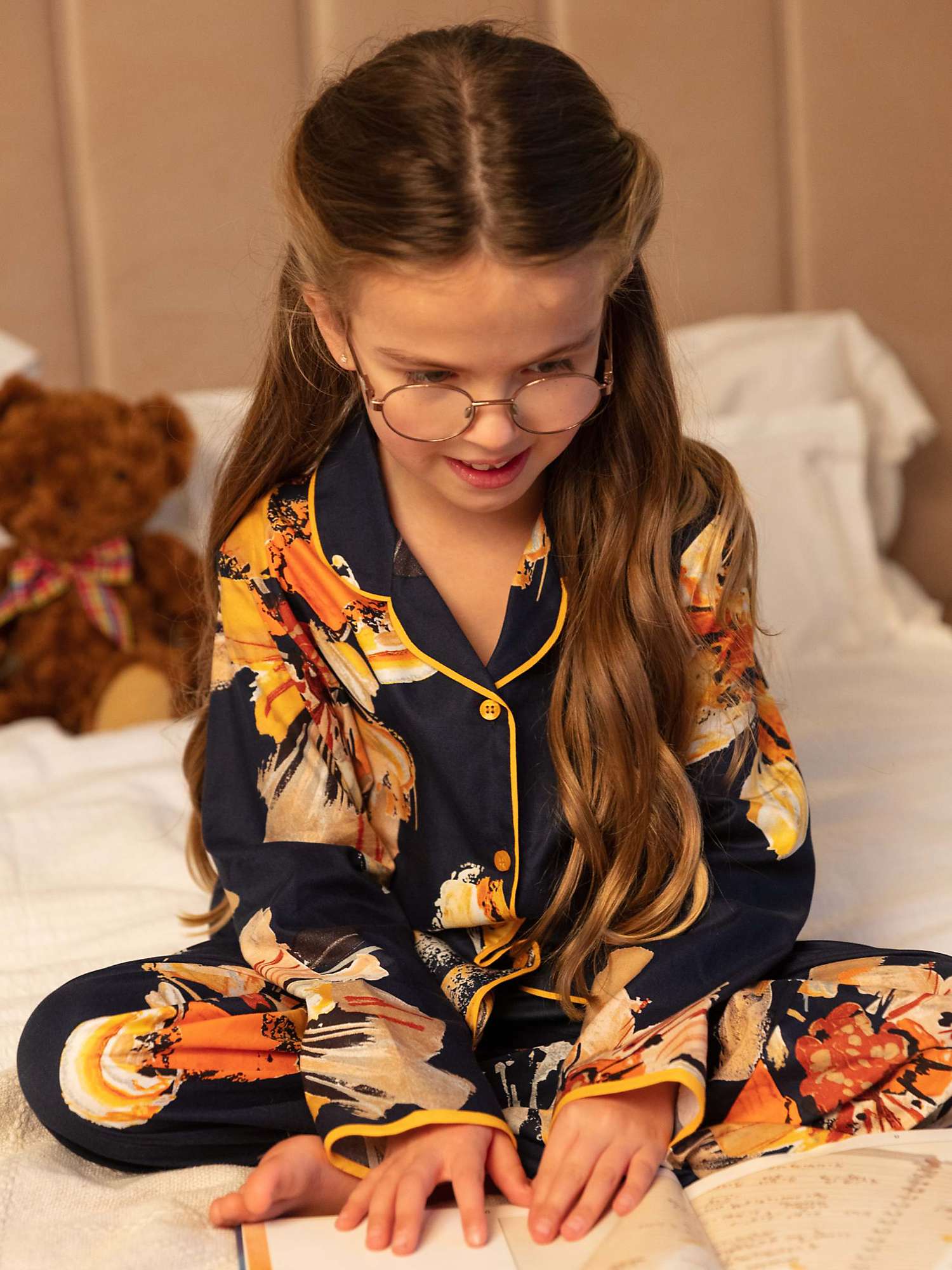 Buy Minijammies Cosmo Floral Print Pyjamas, Navy/Orange Online at johnlewis.com