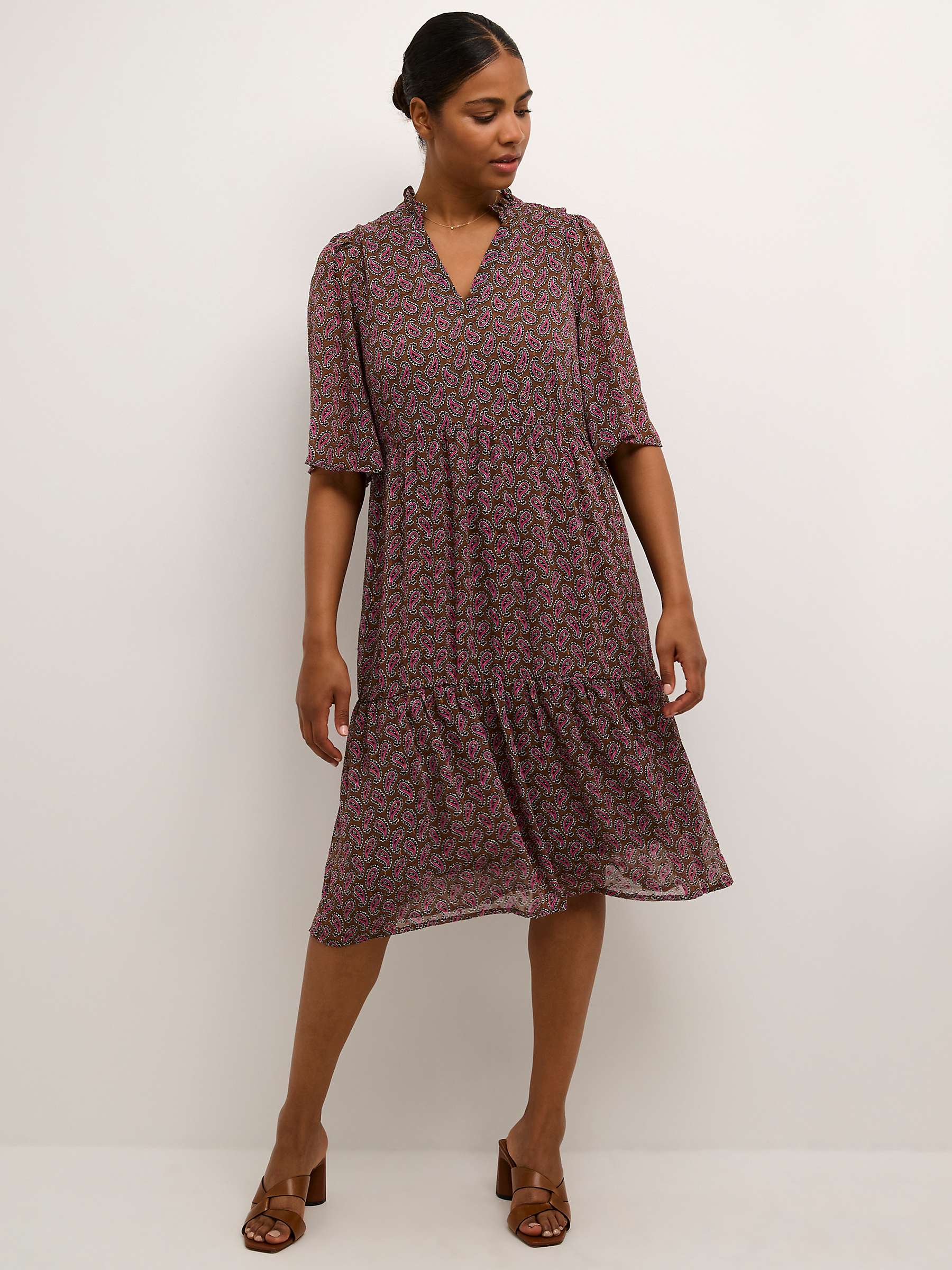 Buy KAFFE Catalina Knee Length Chiffon Dress, Brown/Multi Online at johnlewis.com