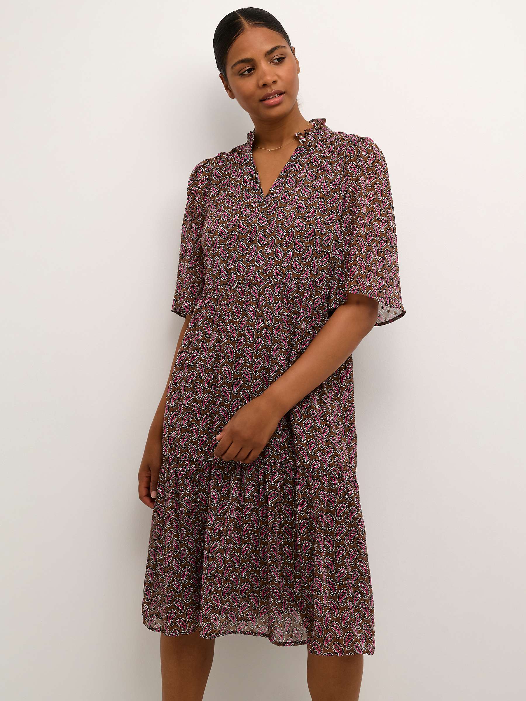 Buy KAFFE Catalina Knee Length Chiffon Dress, Brown/Multi Online at johnlewis.com