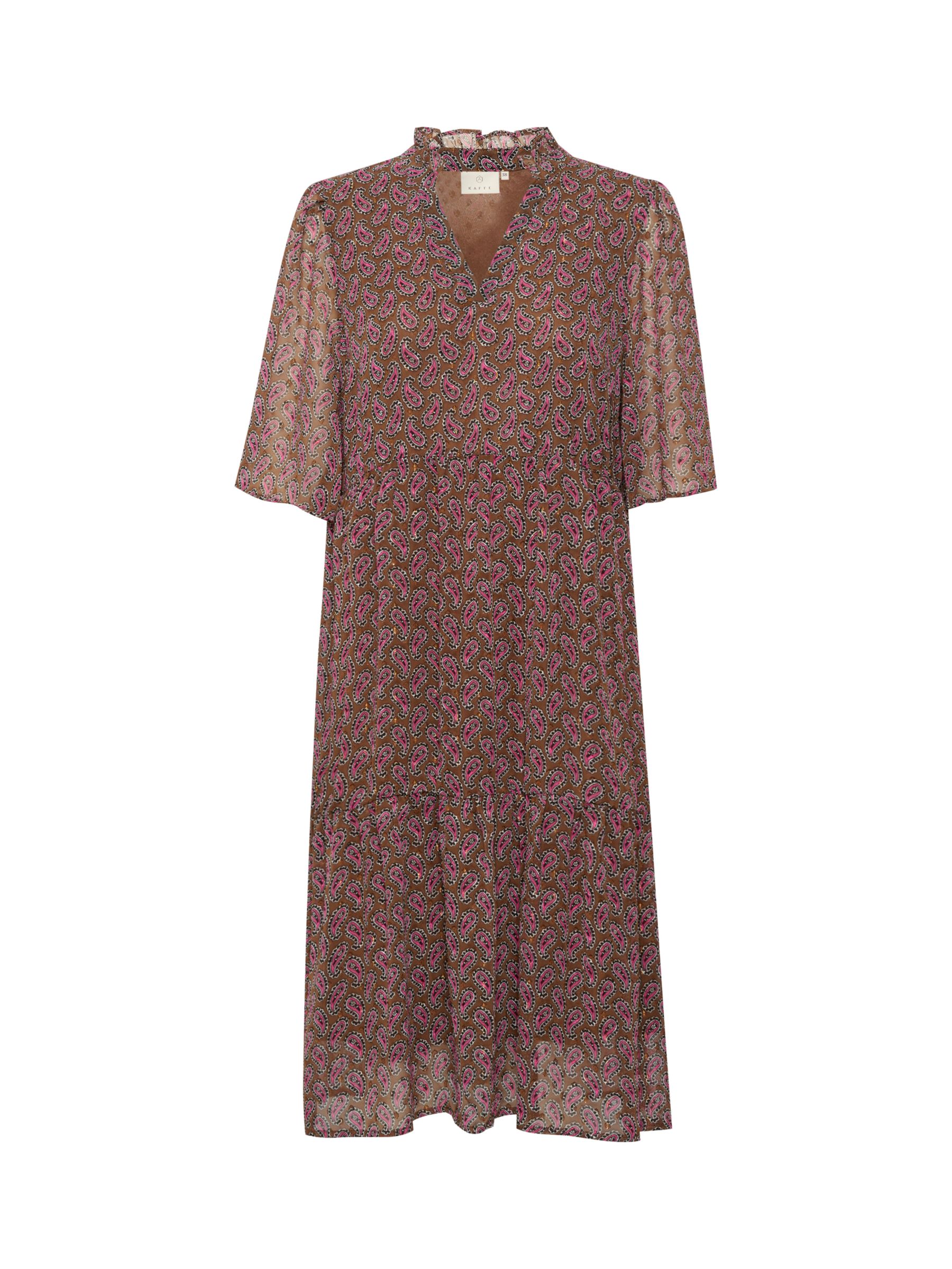 KAFFE Catalina Knee Length Chiffon Dress, Brown/Multi, 14