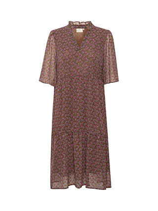 KAFFE Catalina Knee Length Chiffon Dress, Brown/Multi