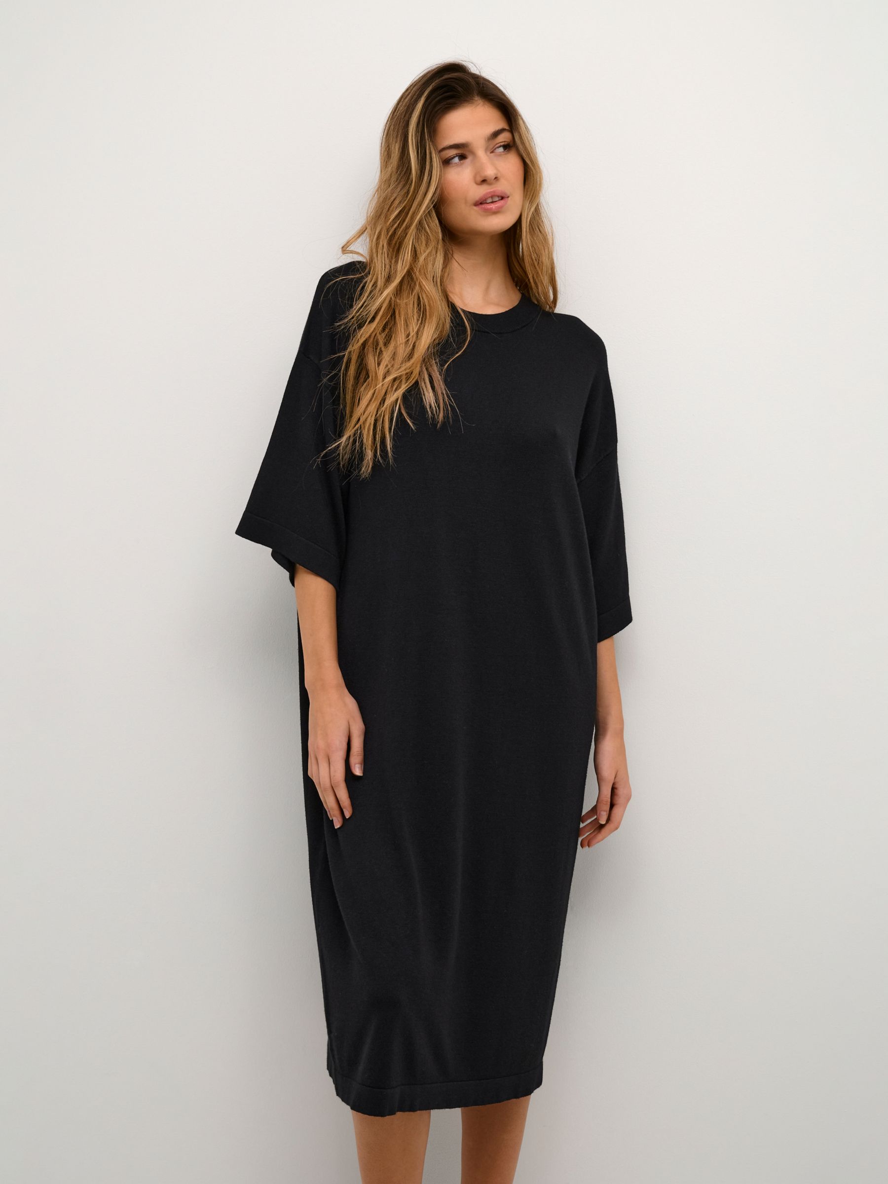 Buy KAFFE Fenia Knitted Midi Dress, Black Online at johnlewis.com