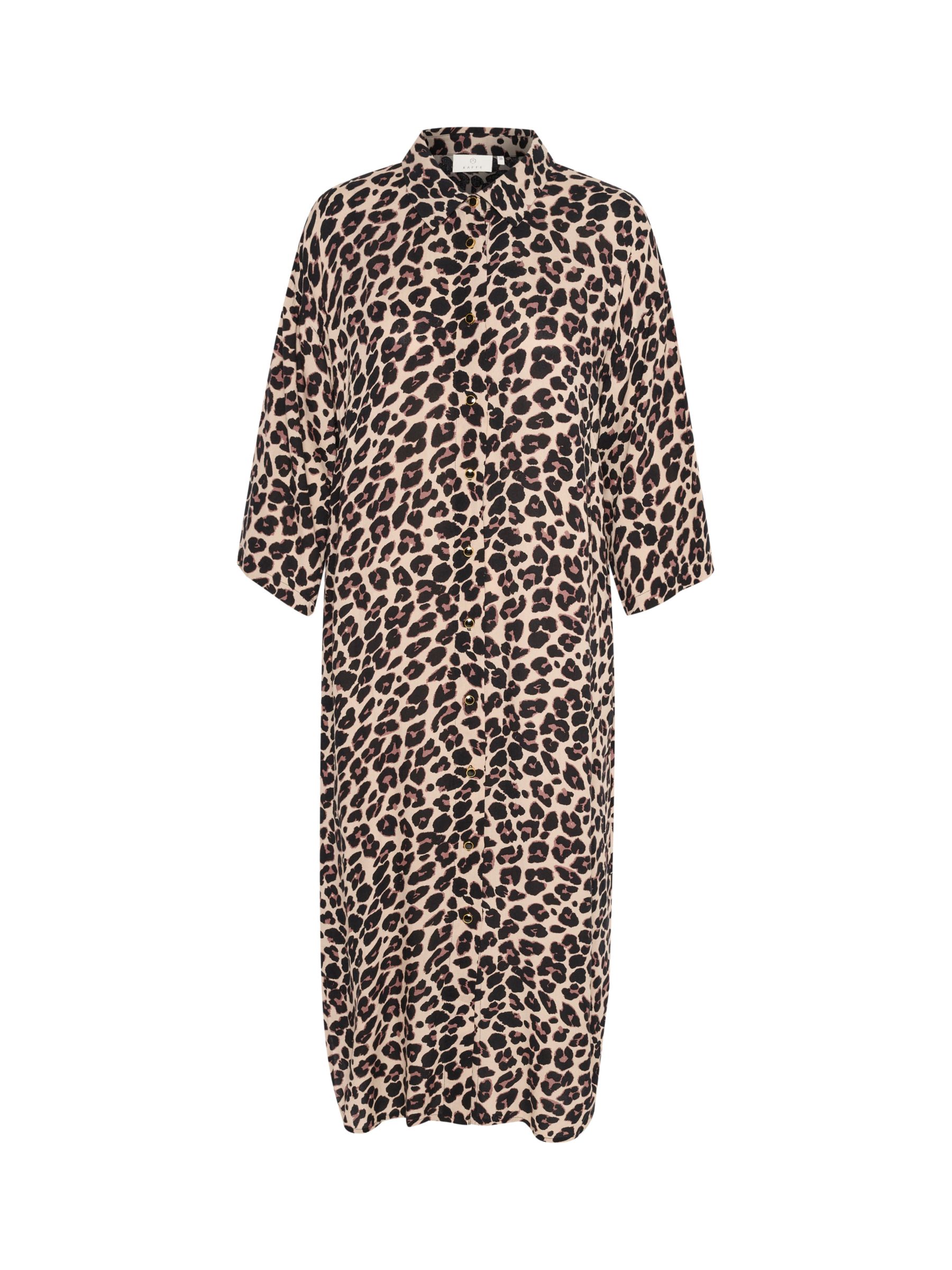 KAFFE Marta Midi Shirt Dress, Black/Leopard Print