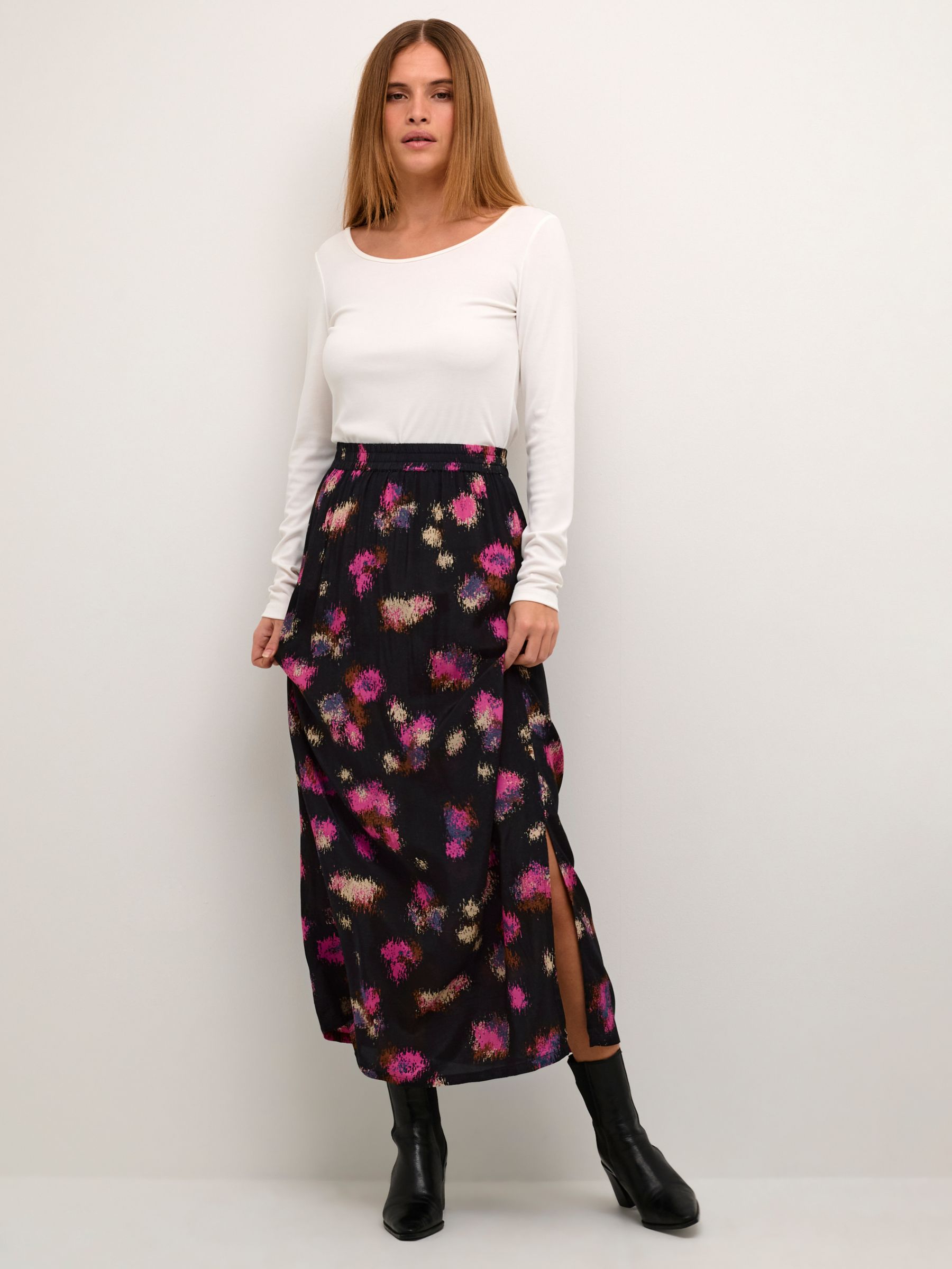 Buy KAFFE Lita Elastic Waist Maxi Skirt, Black/Multi Online at johnlewis.com