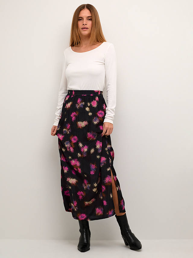 KAFFE Lita Elastic Waist Maxi Skirt, Black/Multi at John Lewis & Partners